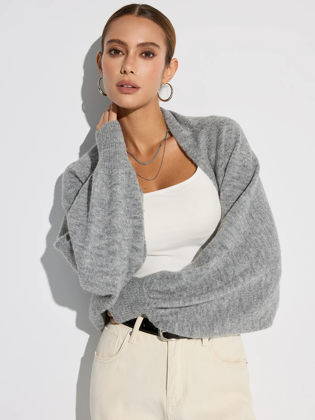 Wool Blend Oversized Batwing Sleeve Cardigan