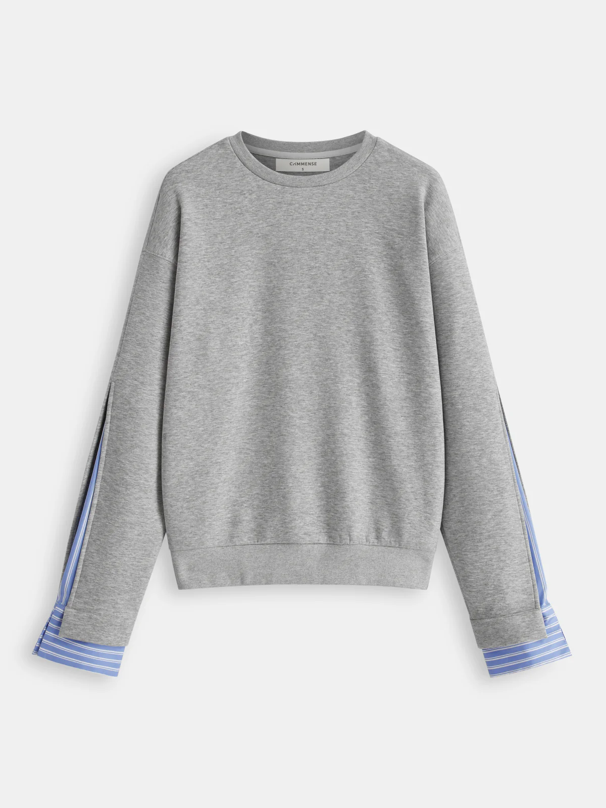 Striped Shirt Panel Crew Neck Sweatshirt