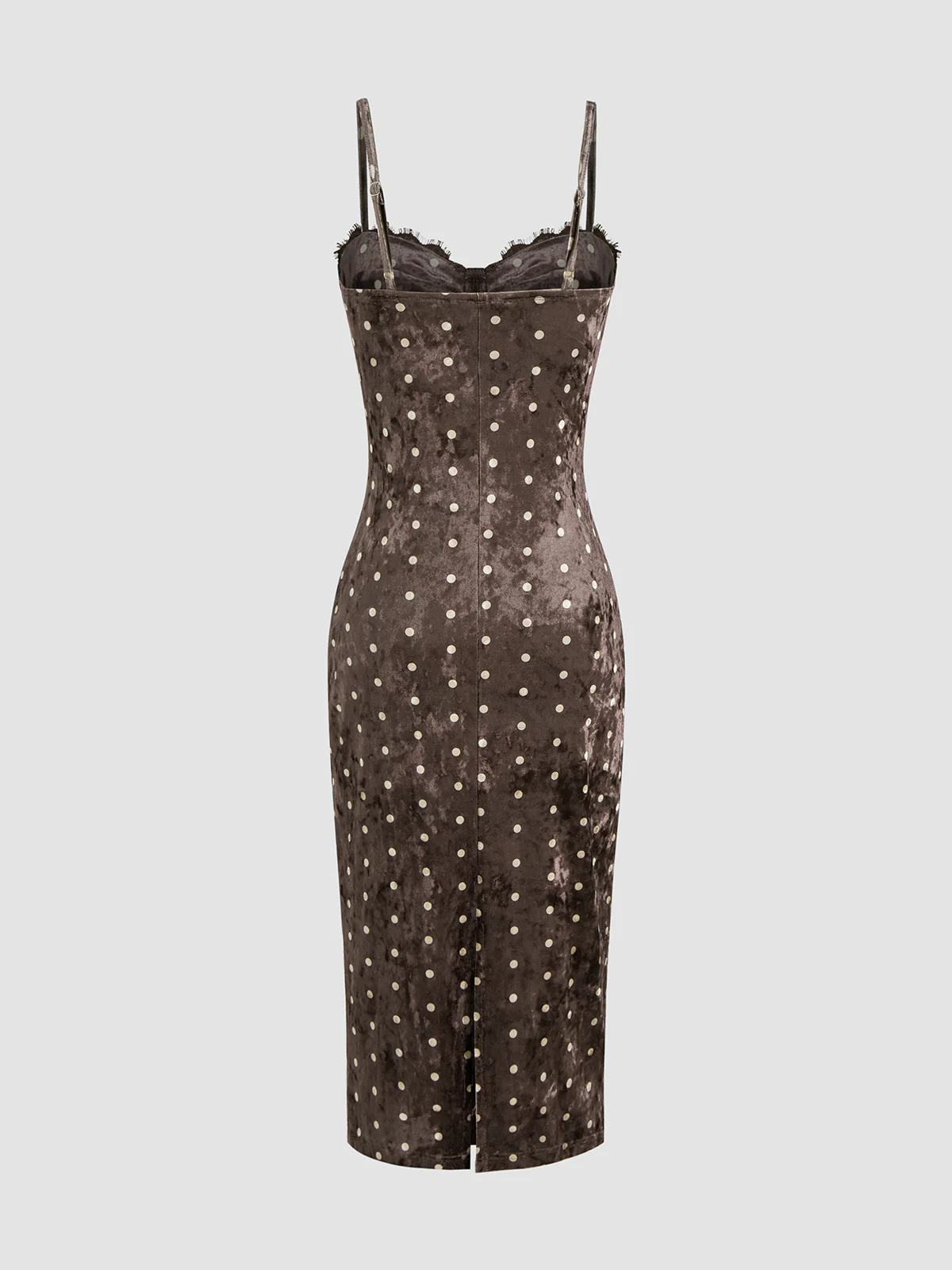 Velvet Polka Dot Lace-Trim Cami Midi Dress