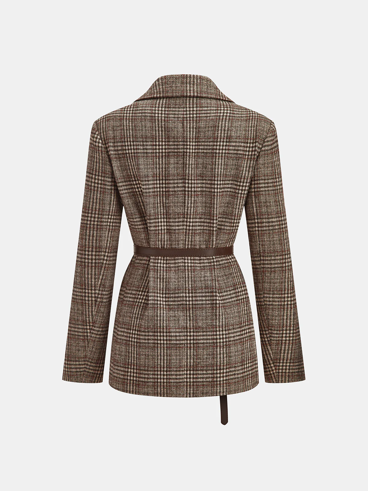 Belted Plaid Tweed Blazer
