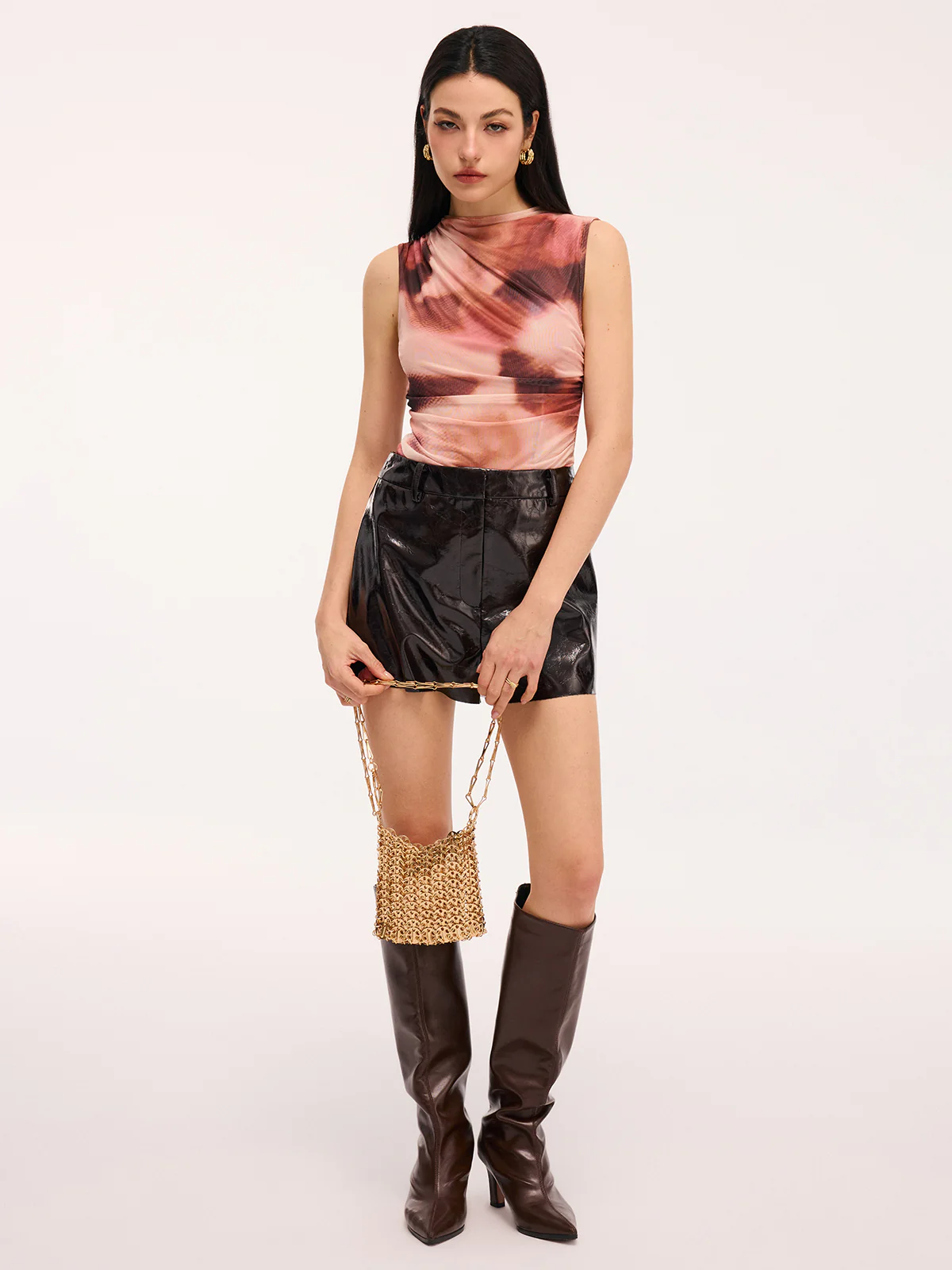 Tie-Dye Sleeveless Ruched Bodysuit