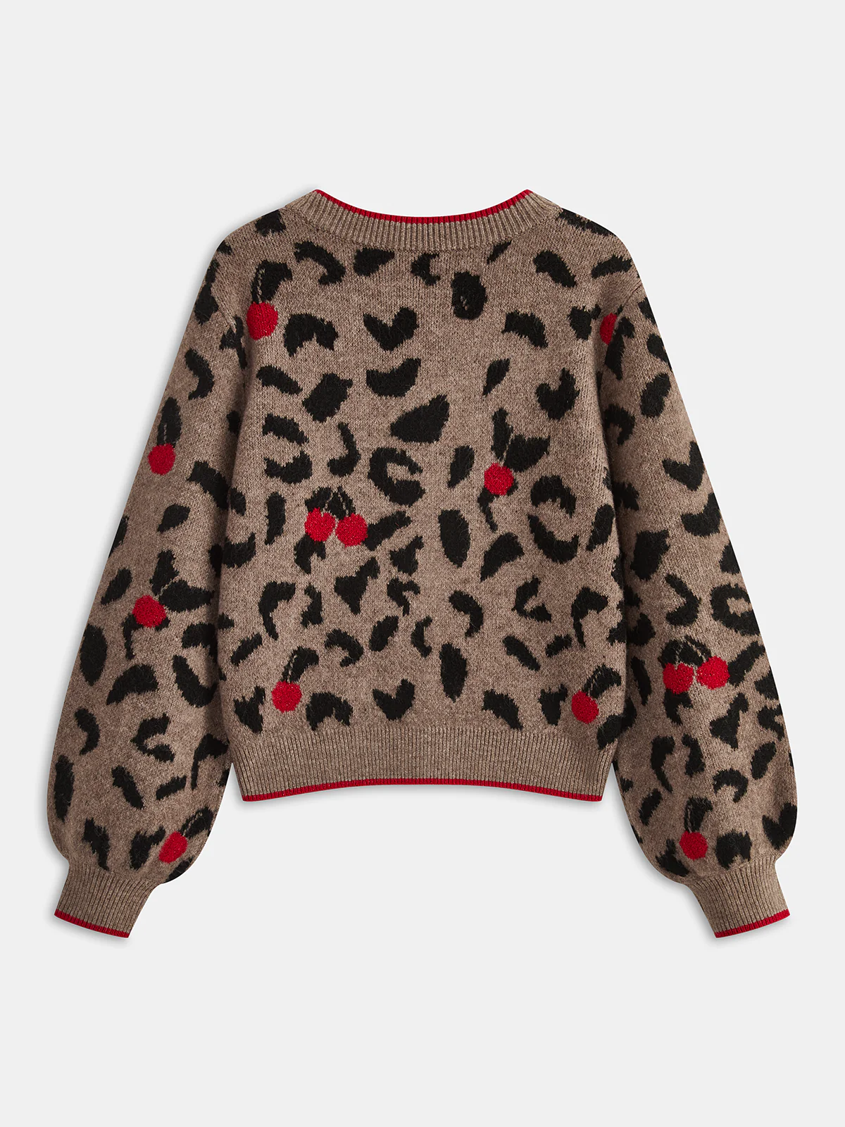 Cherry Leopard Print Knit Cardigan