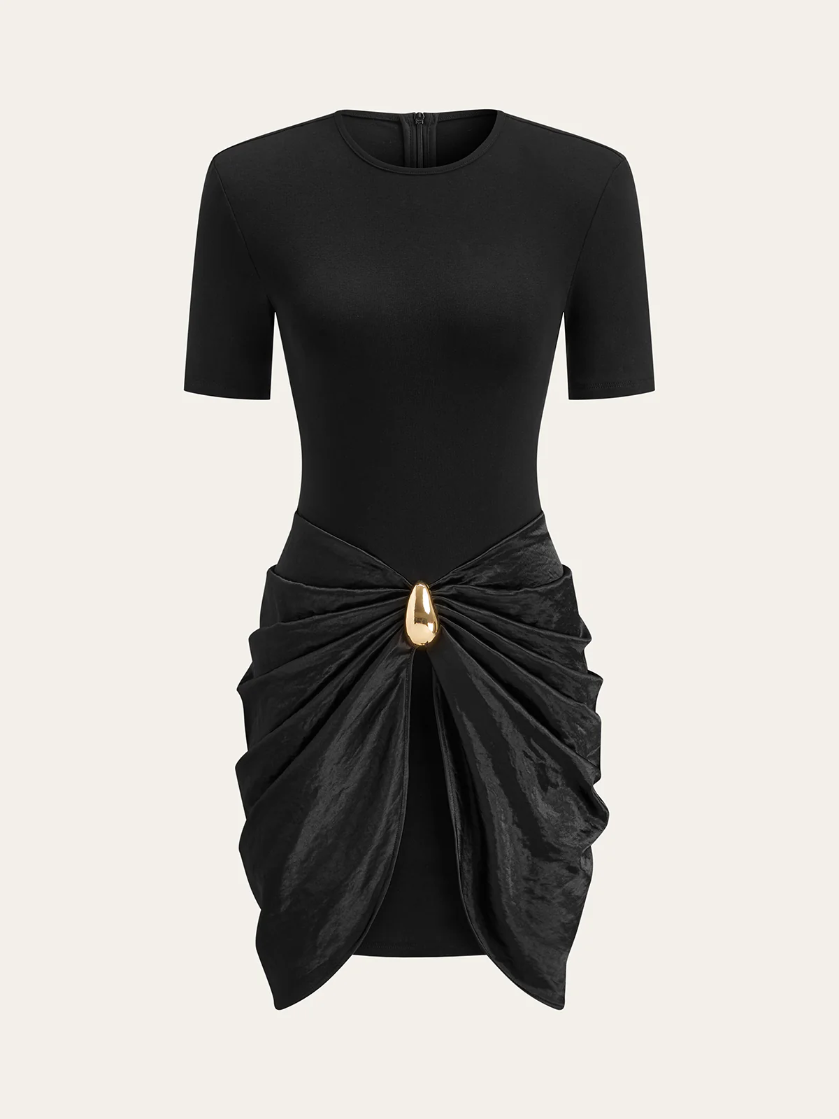 Short Sleeve Ruched Metal Buckle Dress