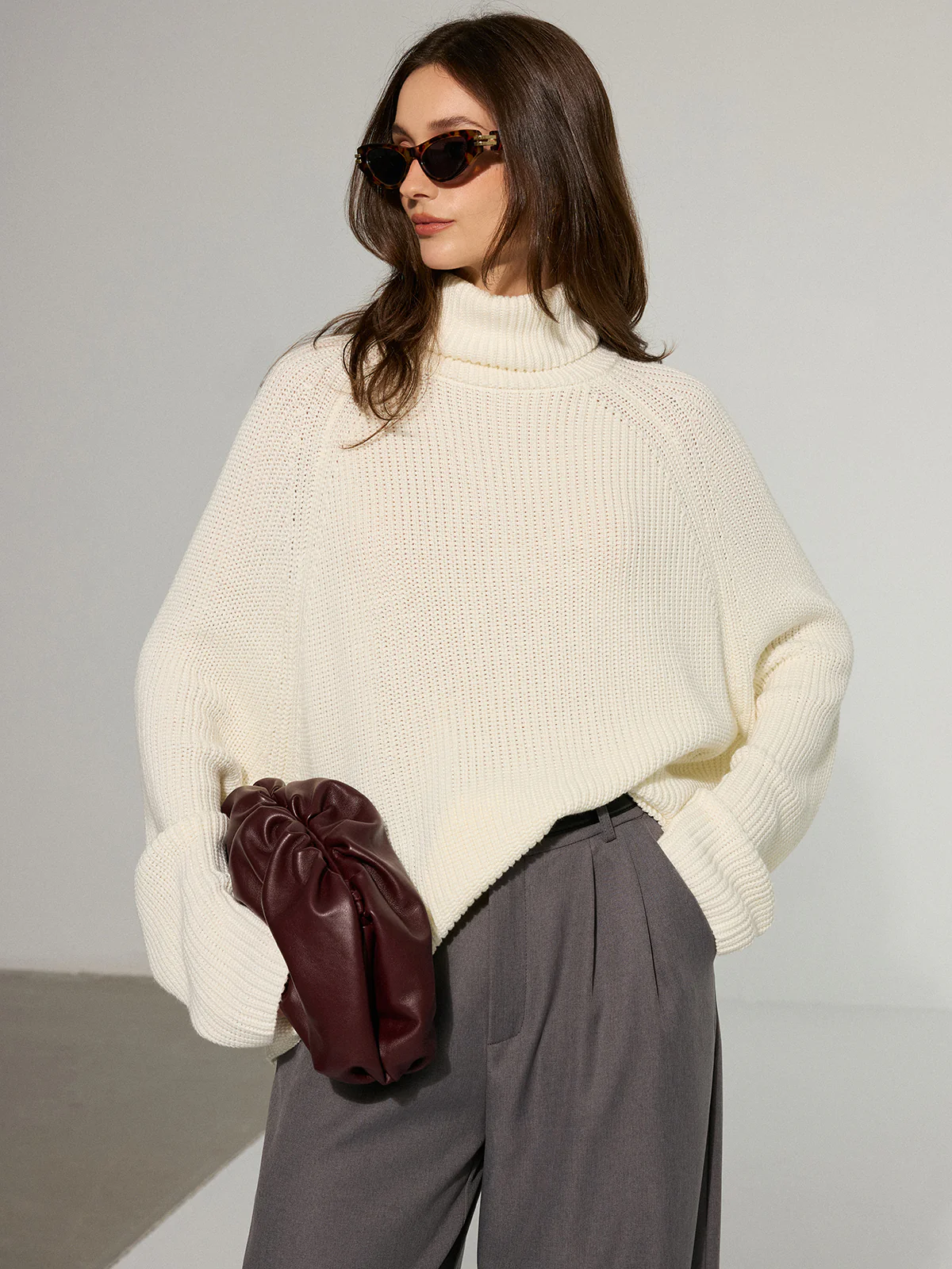 Oversized Backless Turtleneck Sweater