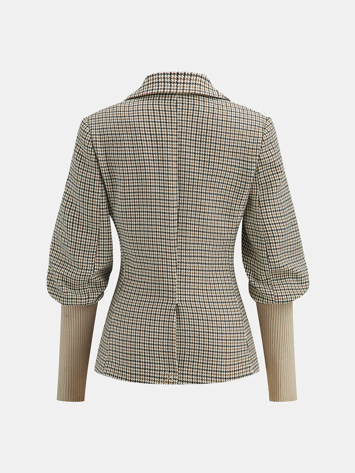 Houndstooth Puffed-Sleeve Blazer