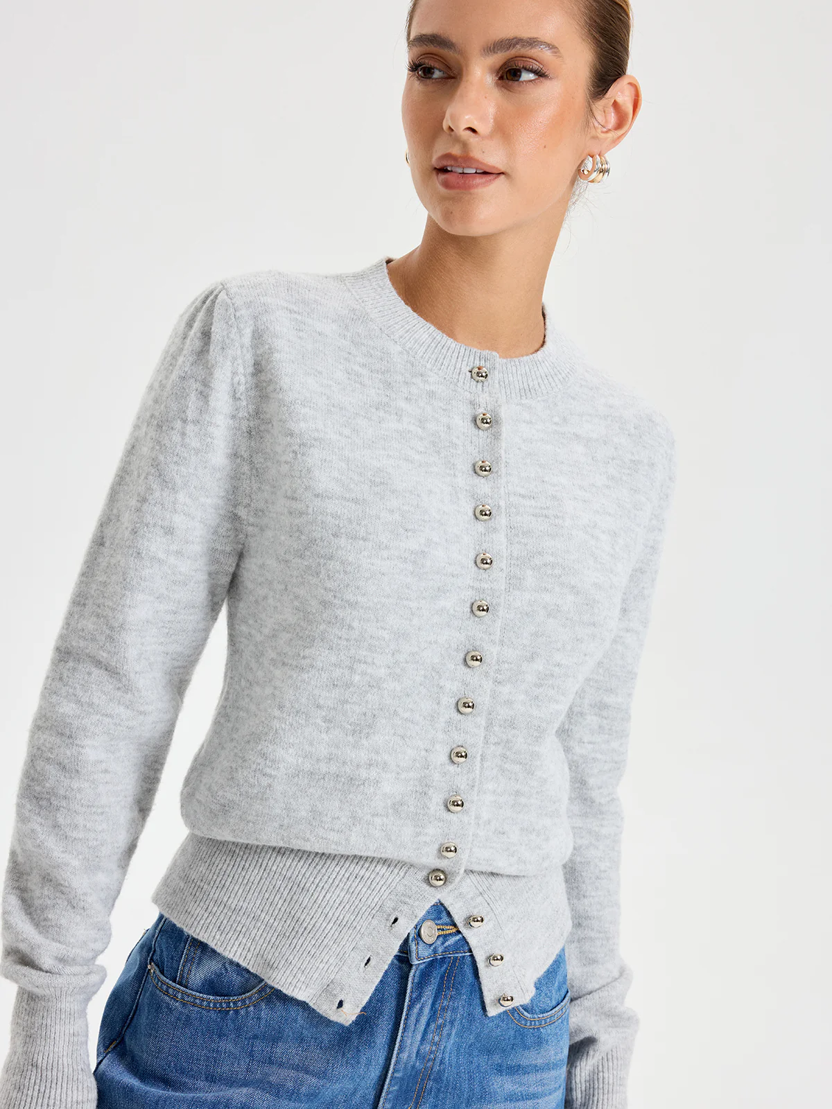 Buttoned Crew Neck Cardigan