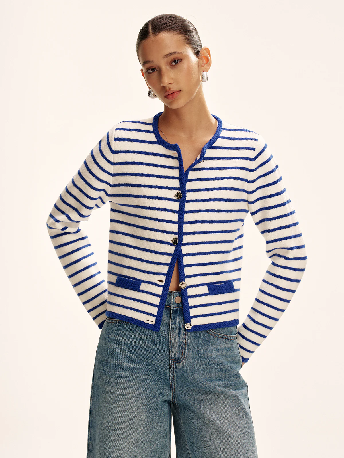 Striped Contrast Trim Knit Cardigan