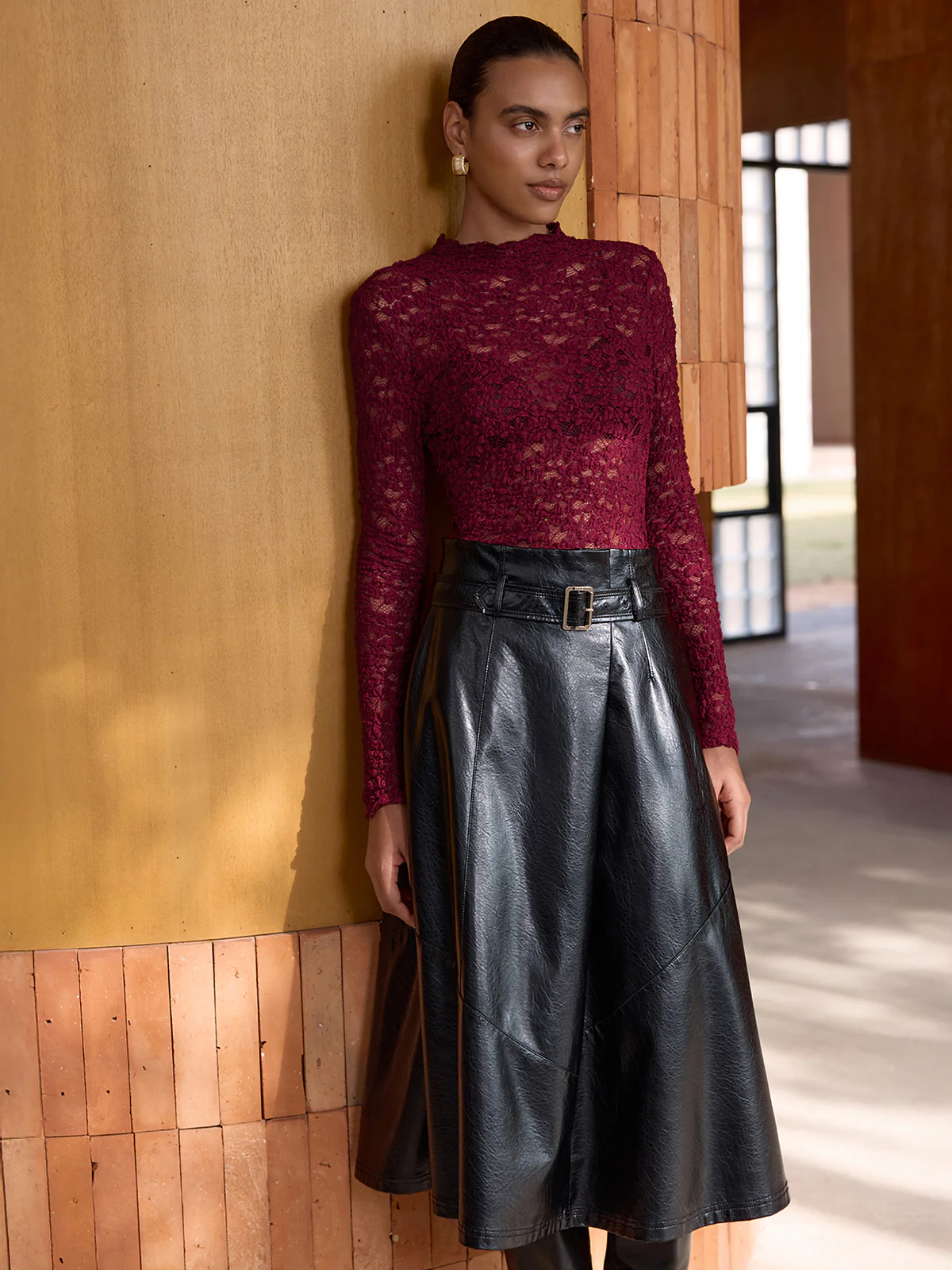 Long-Sleeve Sheer Lace Top