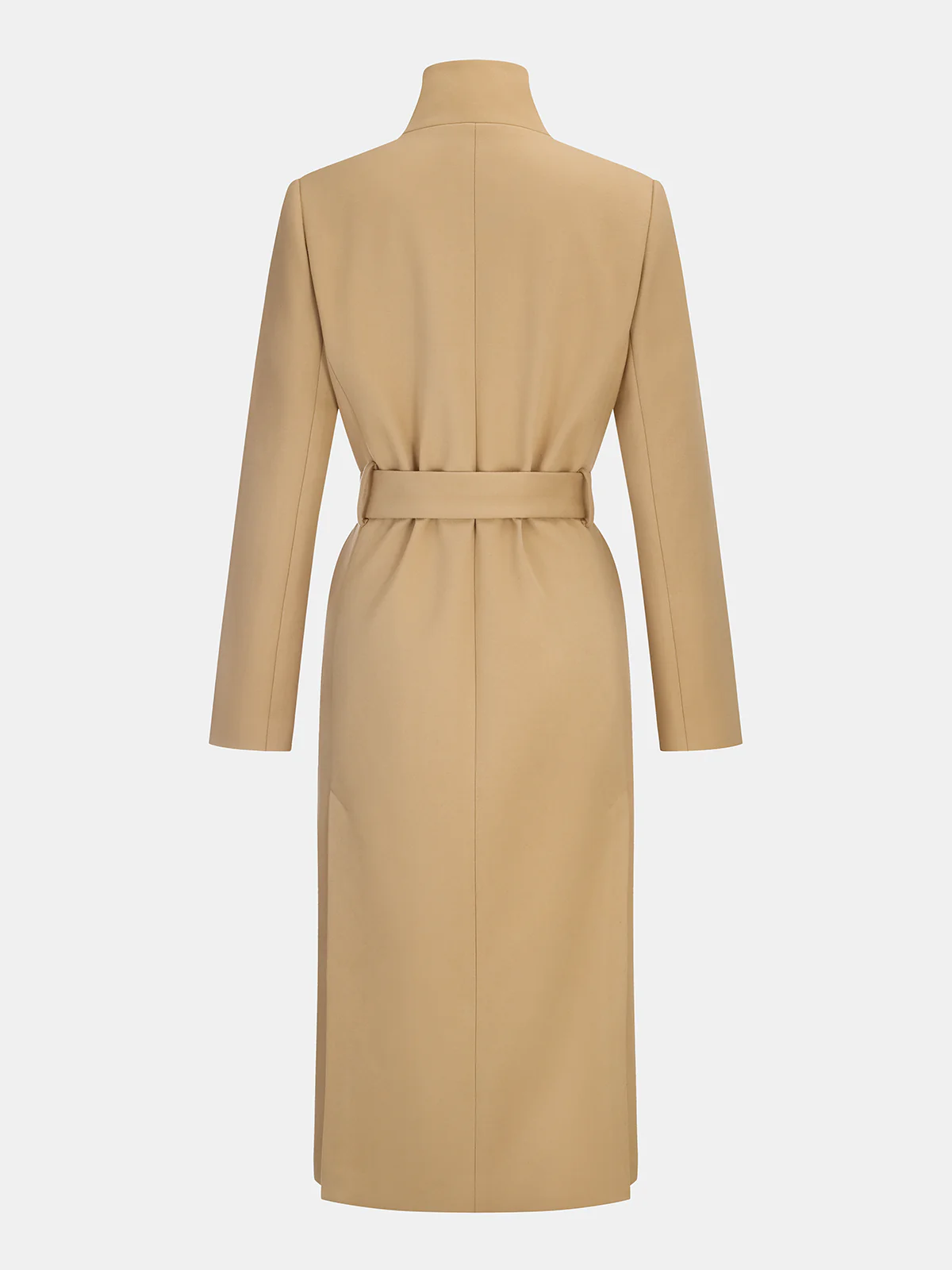 Belted Metal Button Stand Collar Longline Coat