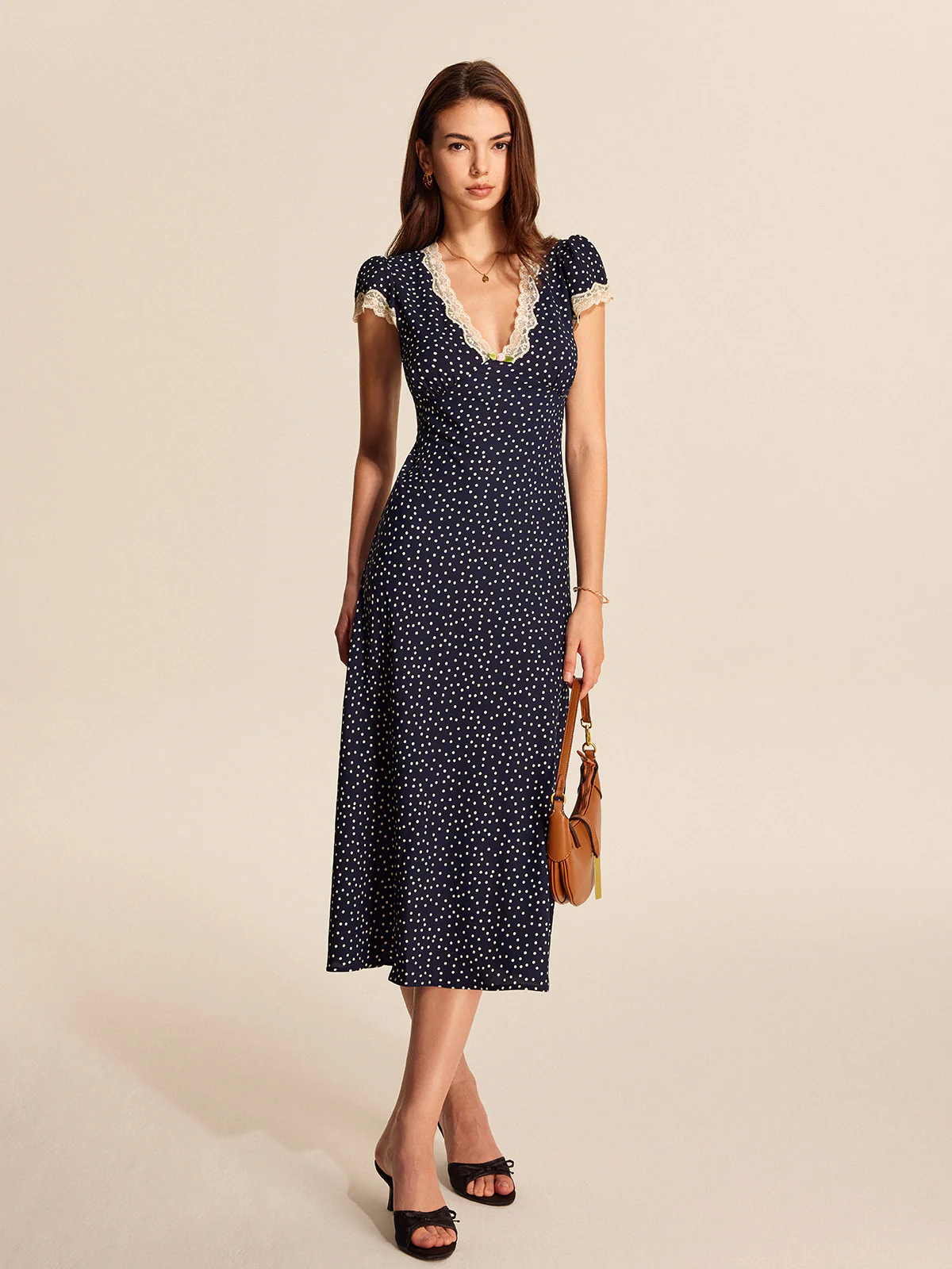 Polka Dot Lace-Trim Dress