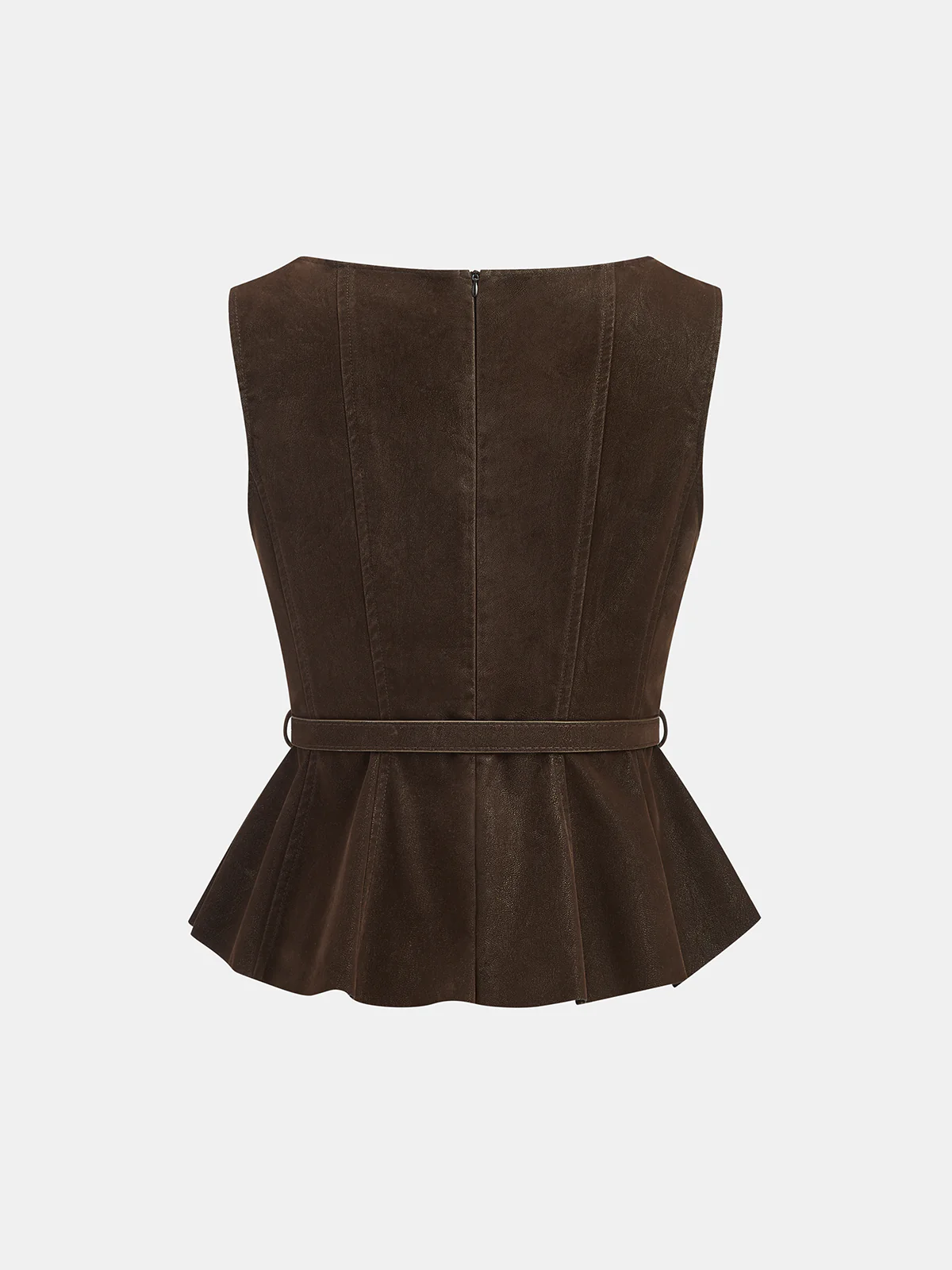Belted Distressed Faux Leather Vest