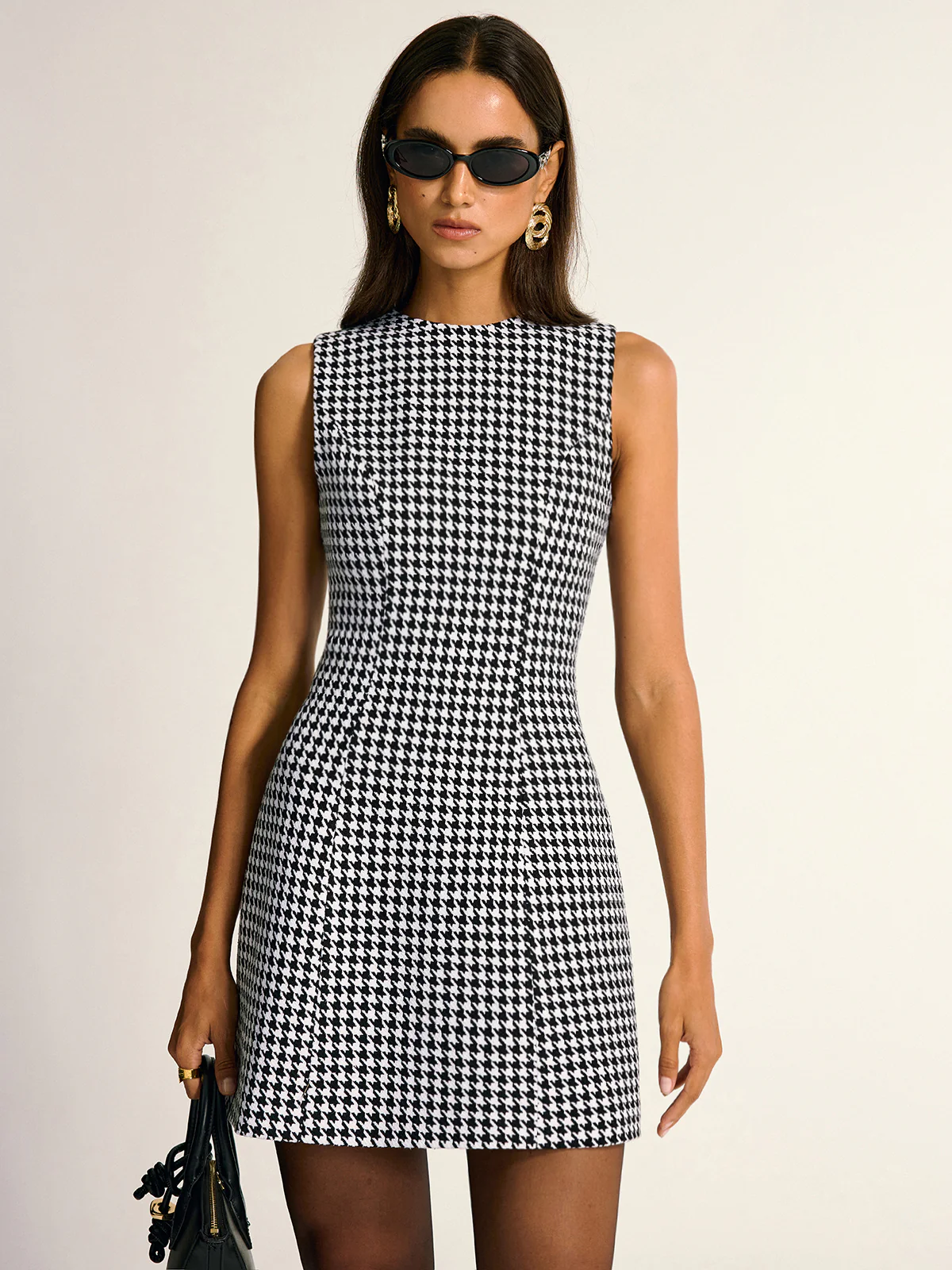 Houndstooth Sleeveless A-Line Mini Dress