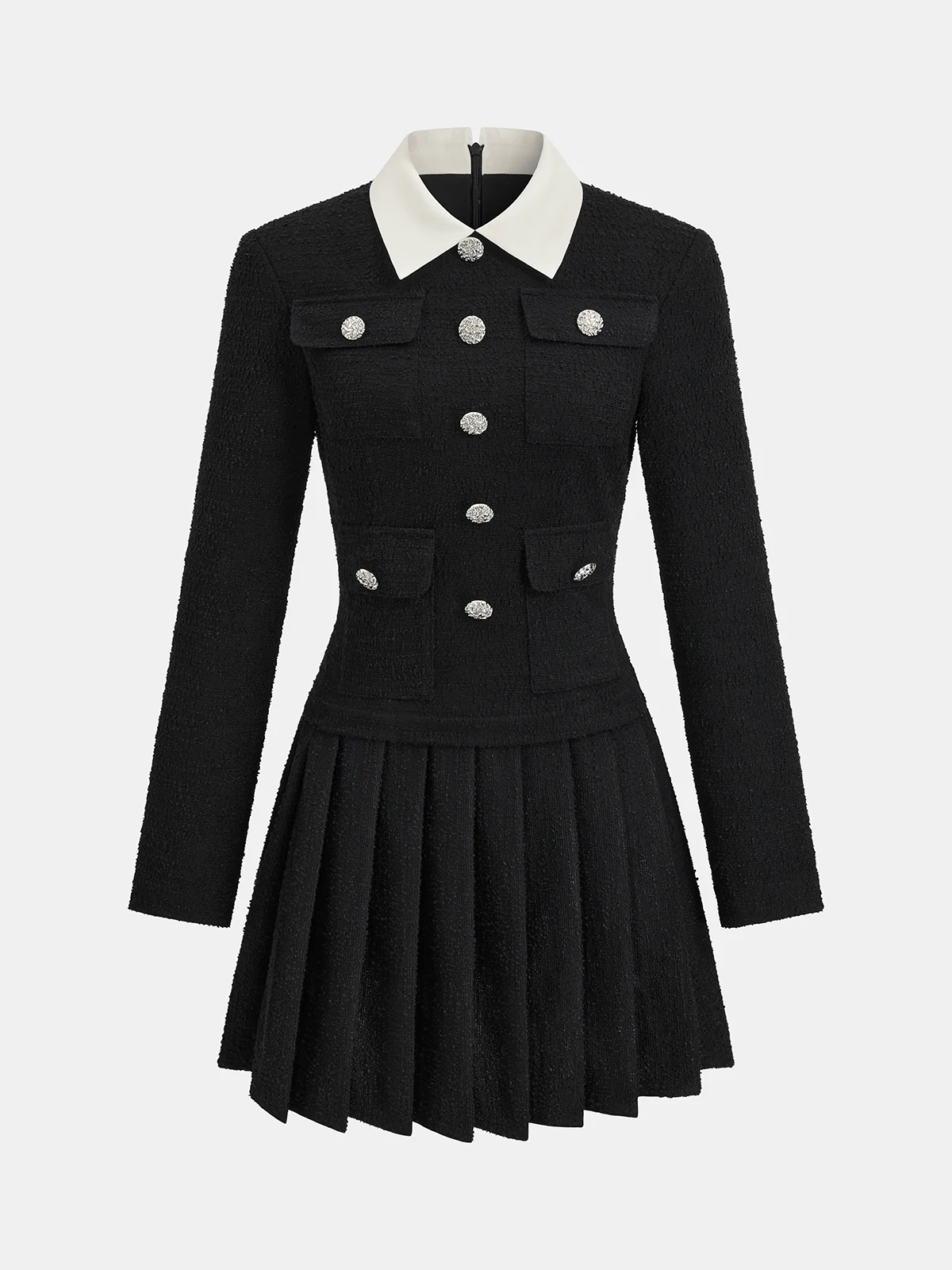 Contrast Collar Pleated Mini Dress