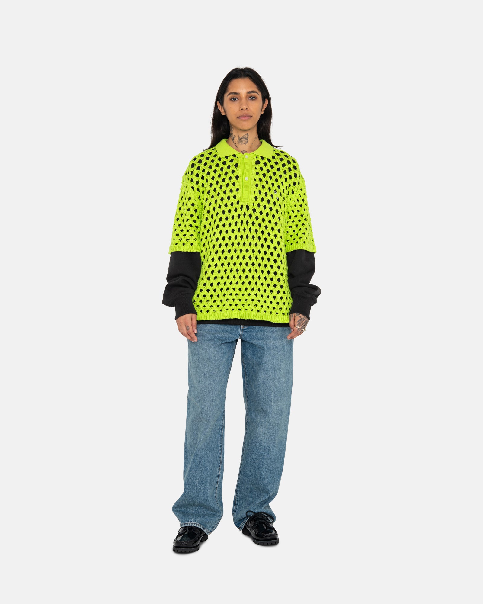 BIG MESH POLO SWEATER