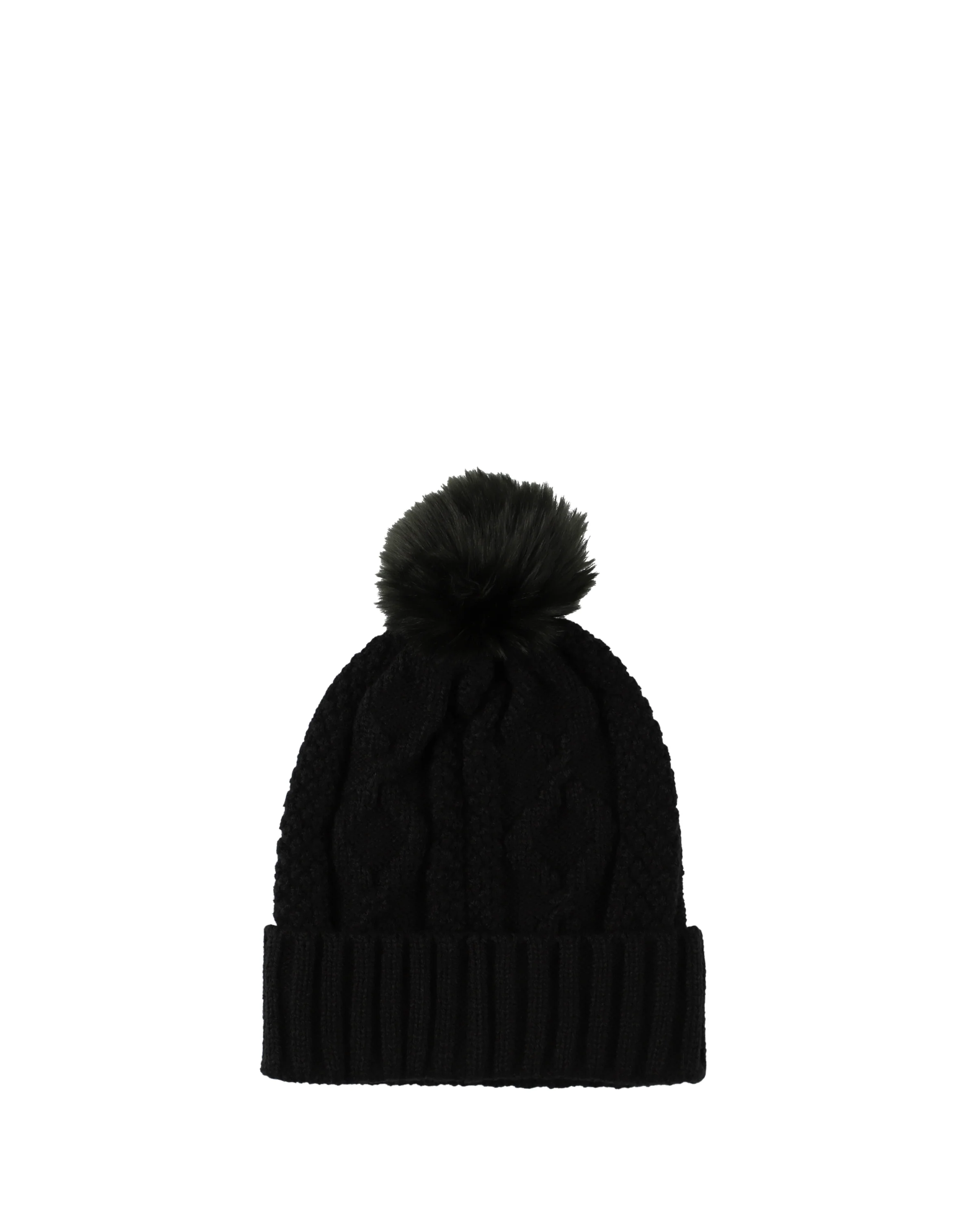 ケーブル ニット ポン ビーニー - ブラック