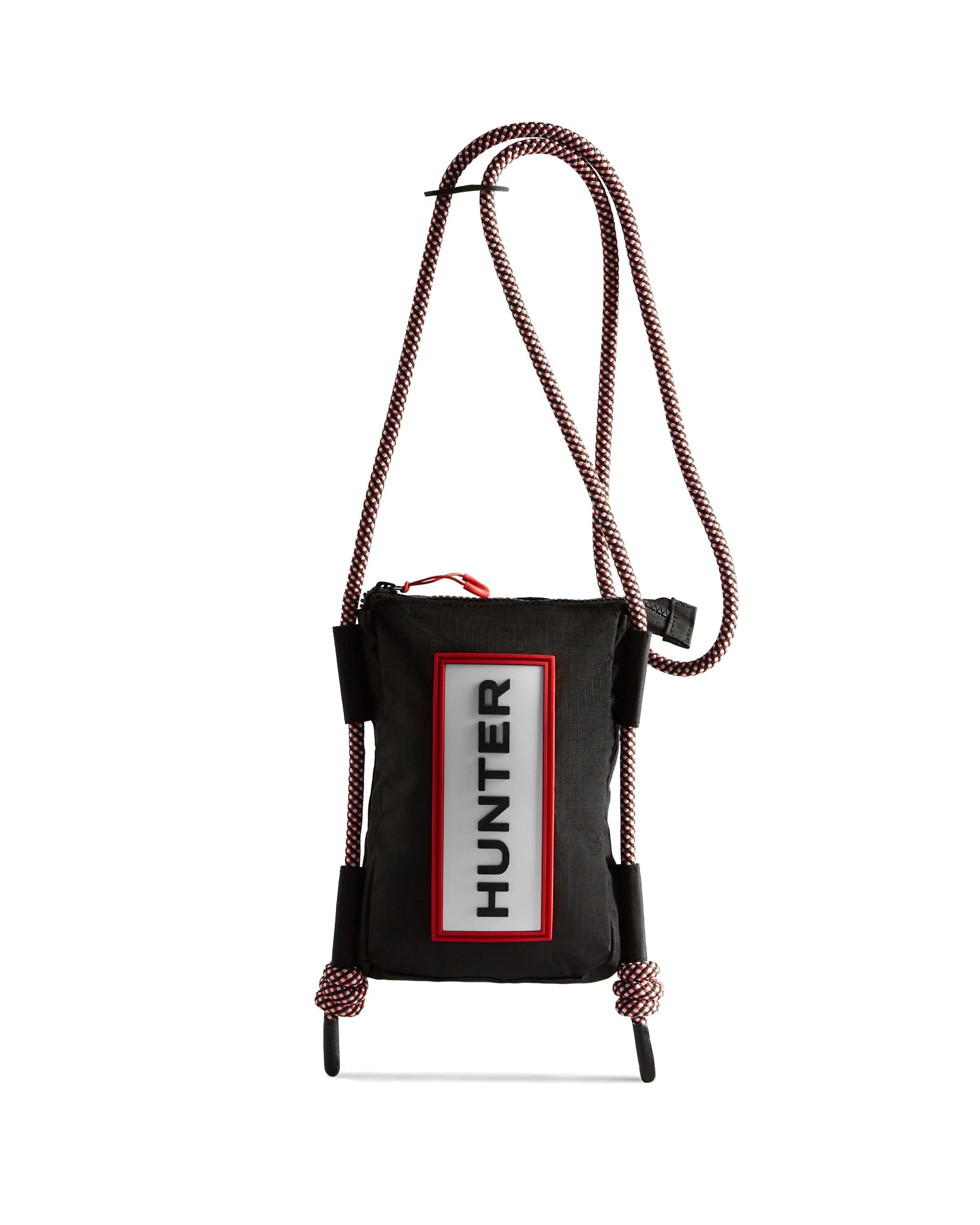 トラベル リップストップ リサイクル ナイロン フォンポーチ  -  ブラック/レッド ボックス ロゴ