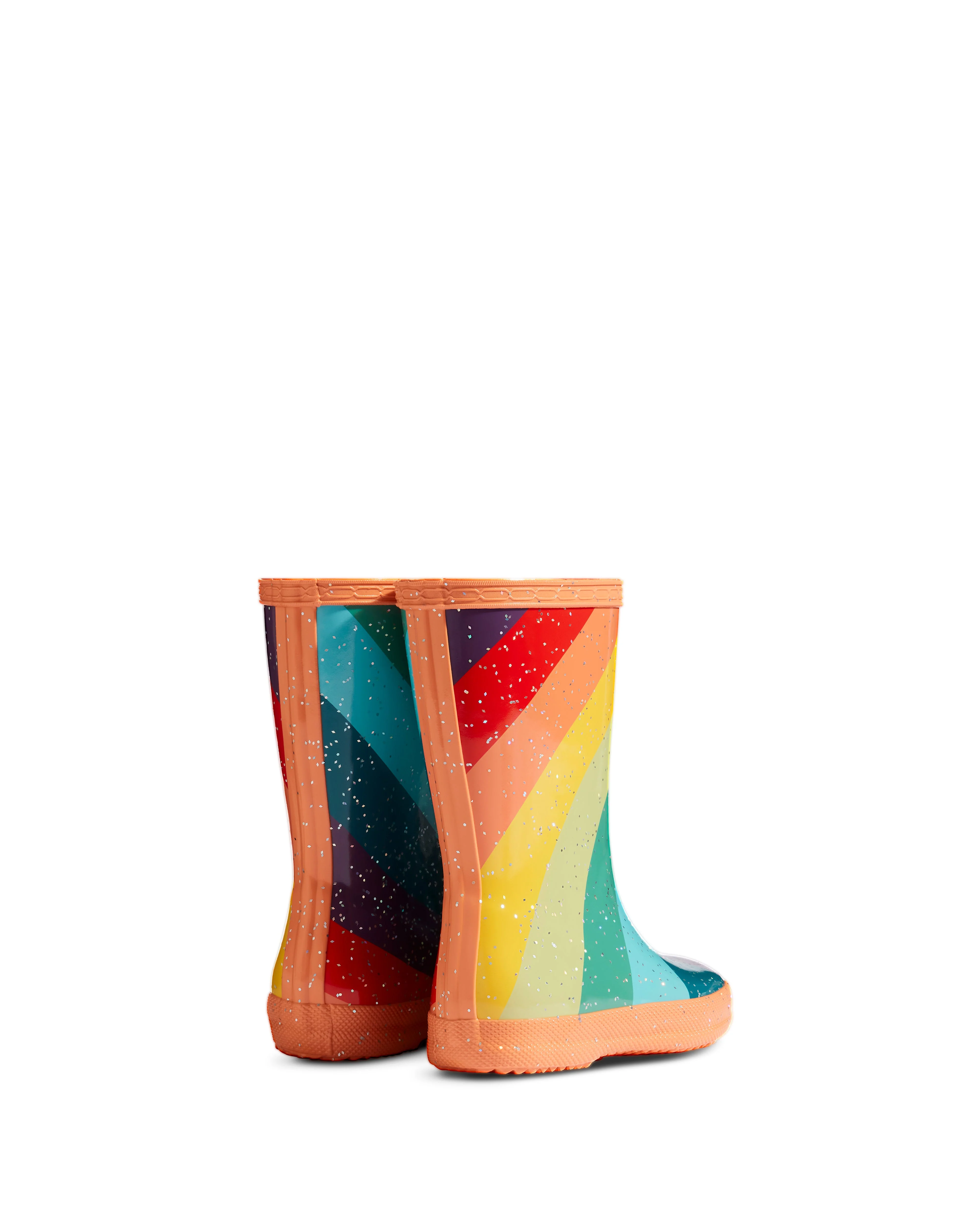 キッズ ファースト クラシック ディアゴナルストライプ ジャイアント グリッター レインブーツ - オプティミスティックオレンジ