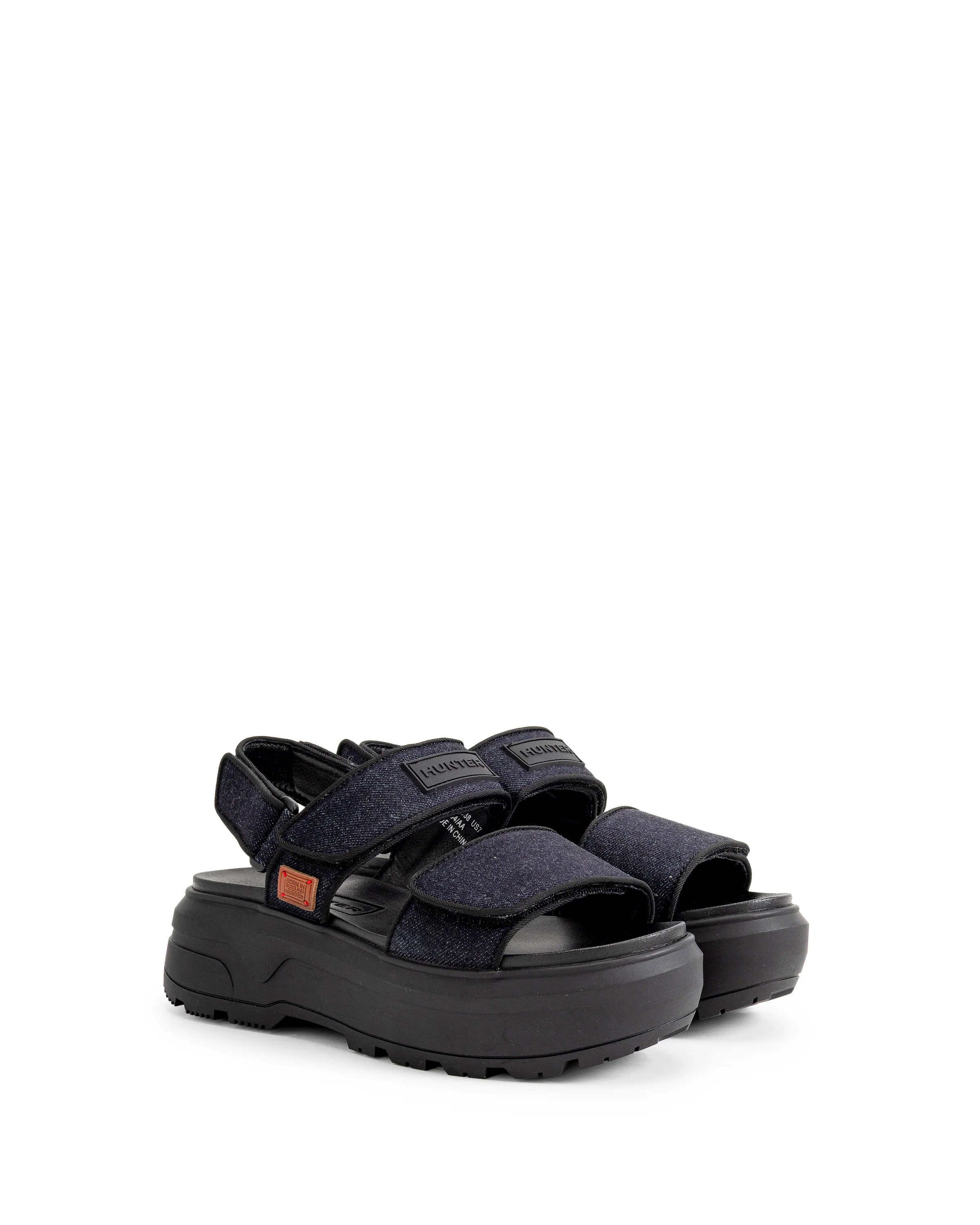 ユニセックス デニム シティ リベル ヒール ストラップ サンダル - デニム