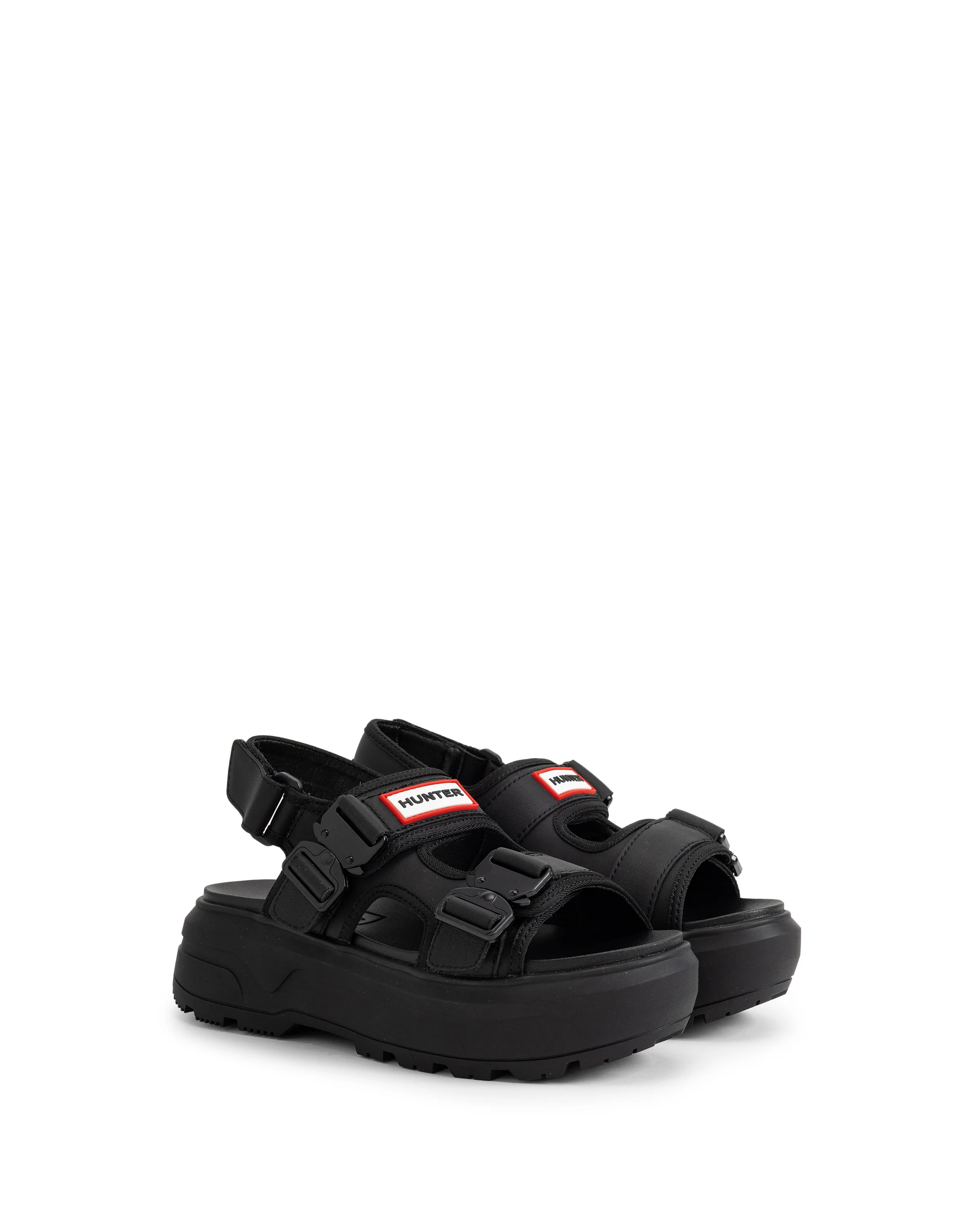 ユニセックス シティ リベル ネオ レザー バックル サンダル - ブラック