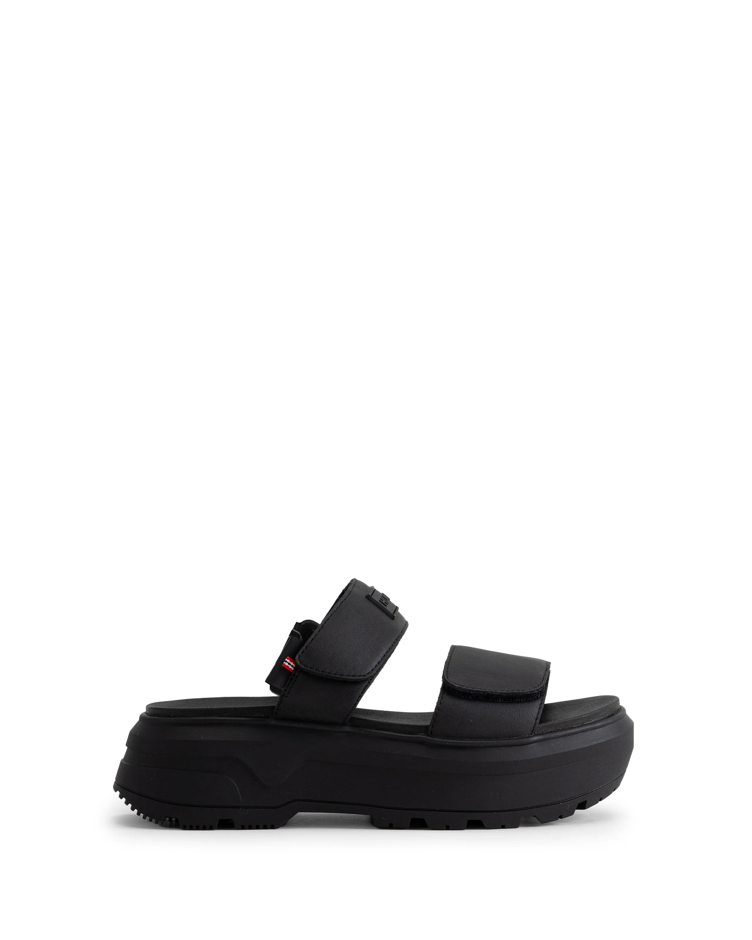 ユニセックス シティ リベル レザー ヒール ストラップ サンダル - ブラック