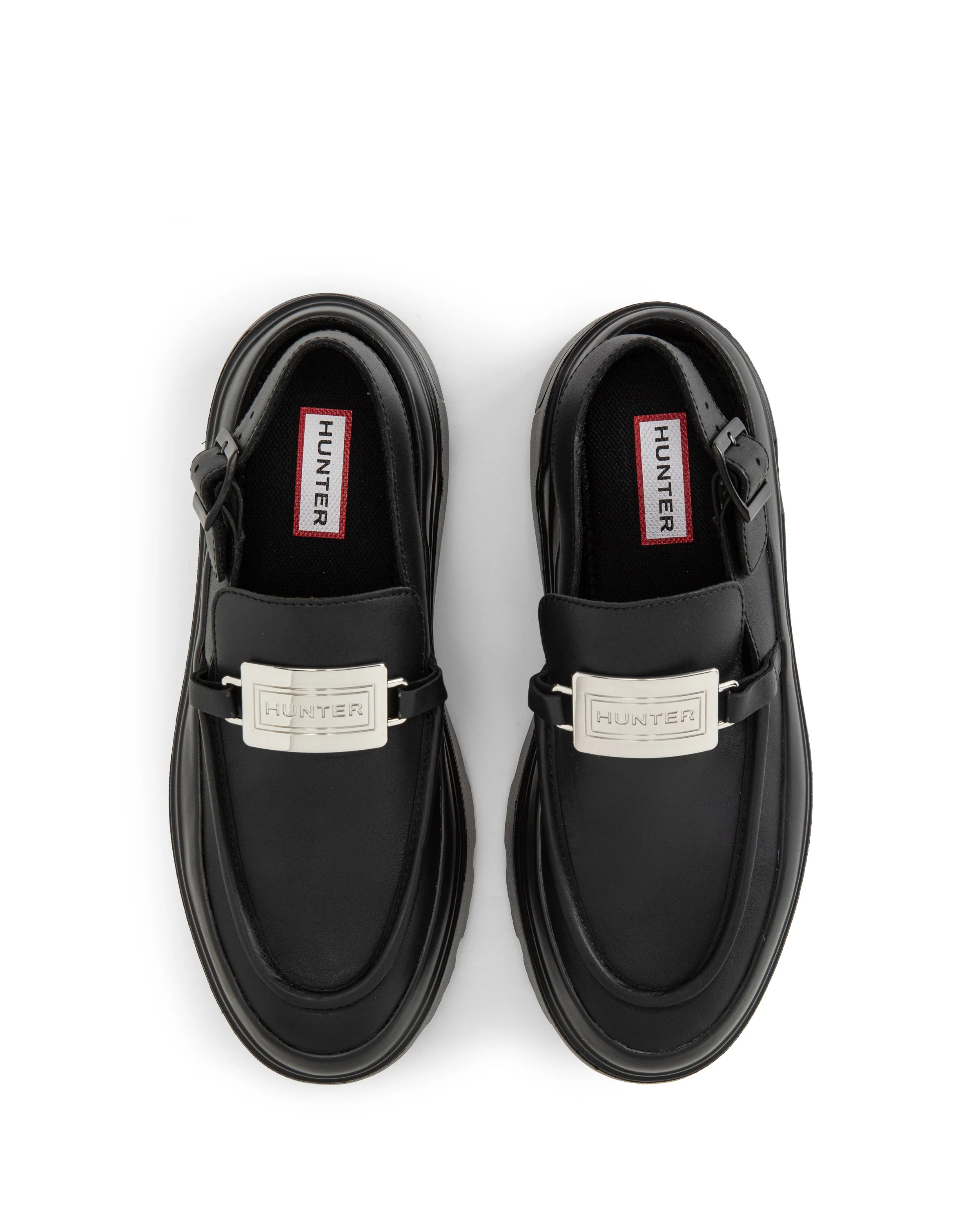 レディース リファインド フラットフォーム メタル ヒール ストラップ ローファー - ブラック