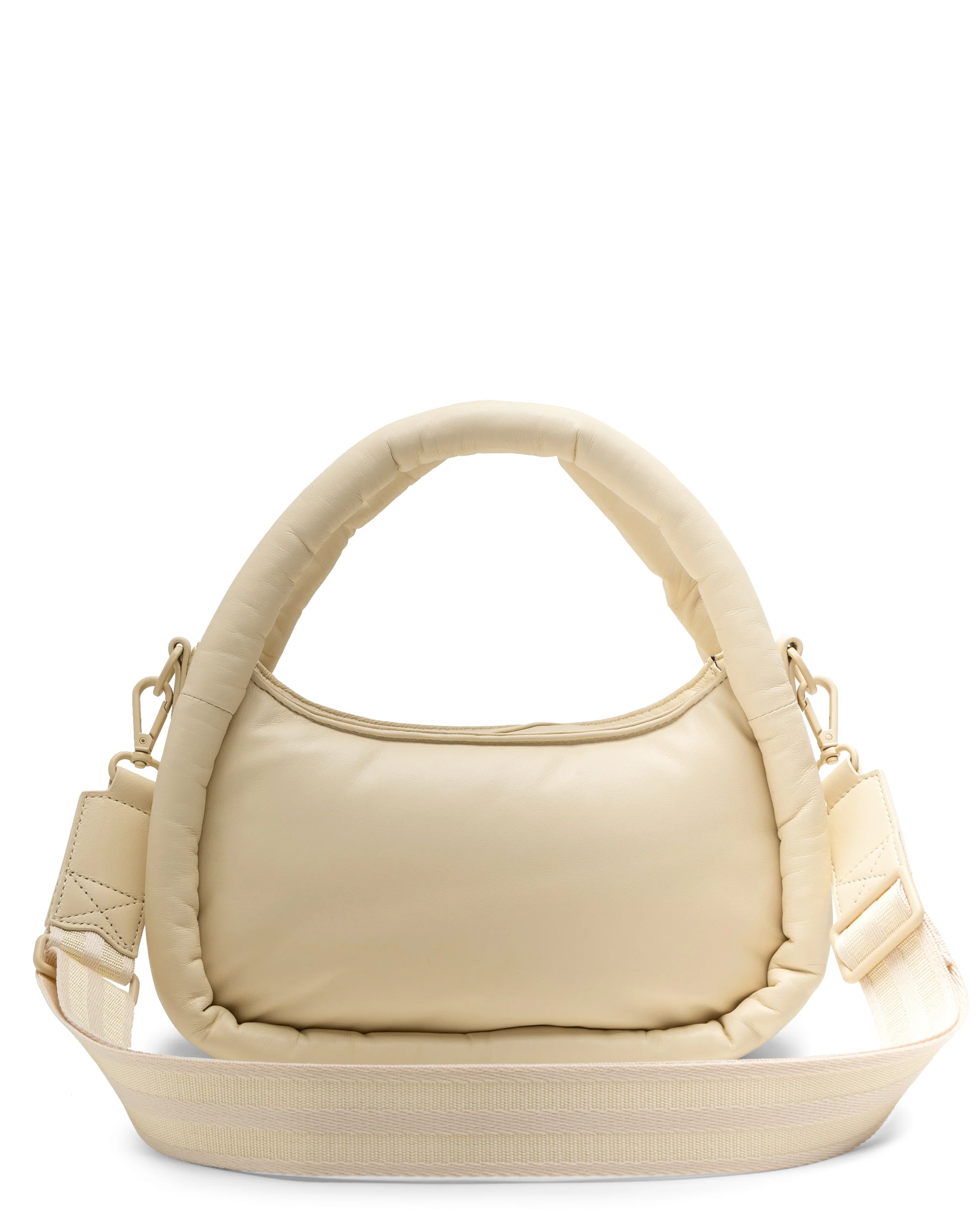 レザー フレームド ミディ ホーボー クロスボディ - キャンバスクリーム