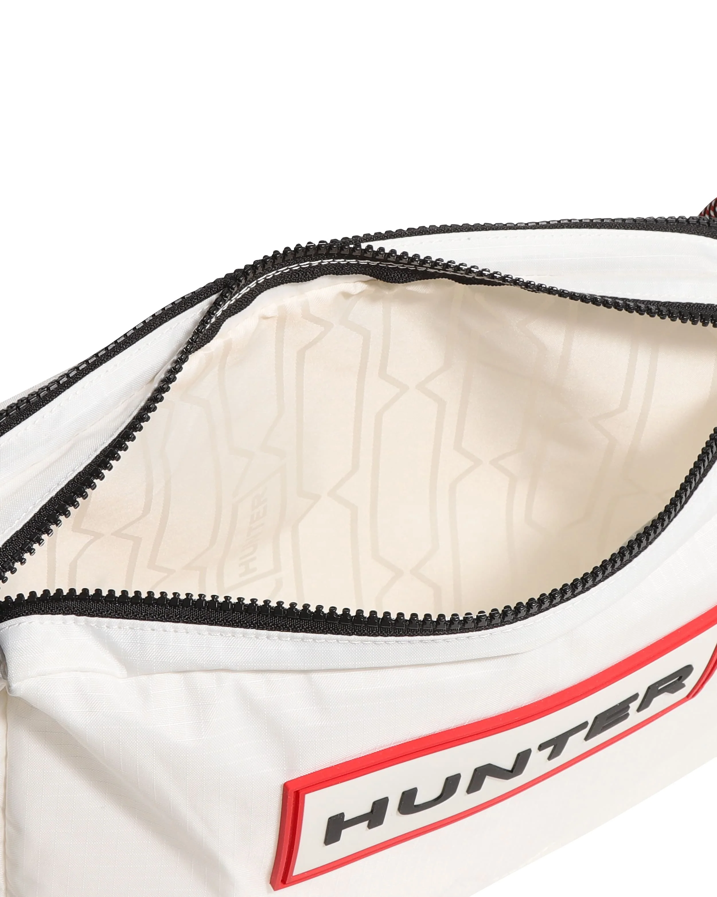 トラベル リップストップ リサイクル ナイロン サコッシュ  -  ホワイト/レッド ボックス ロゴ