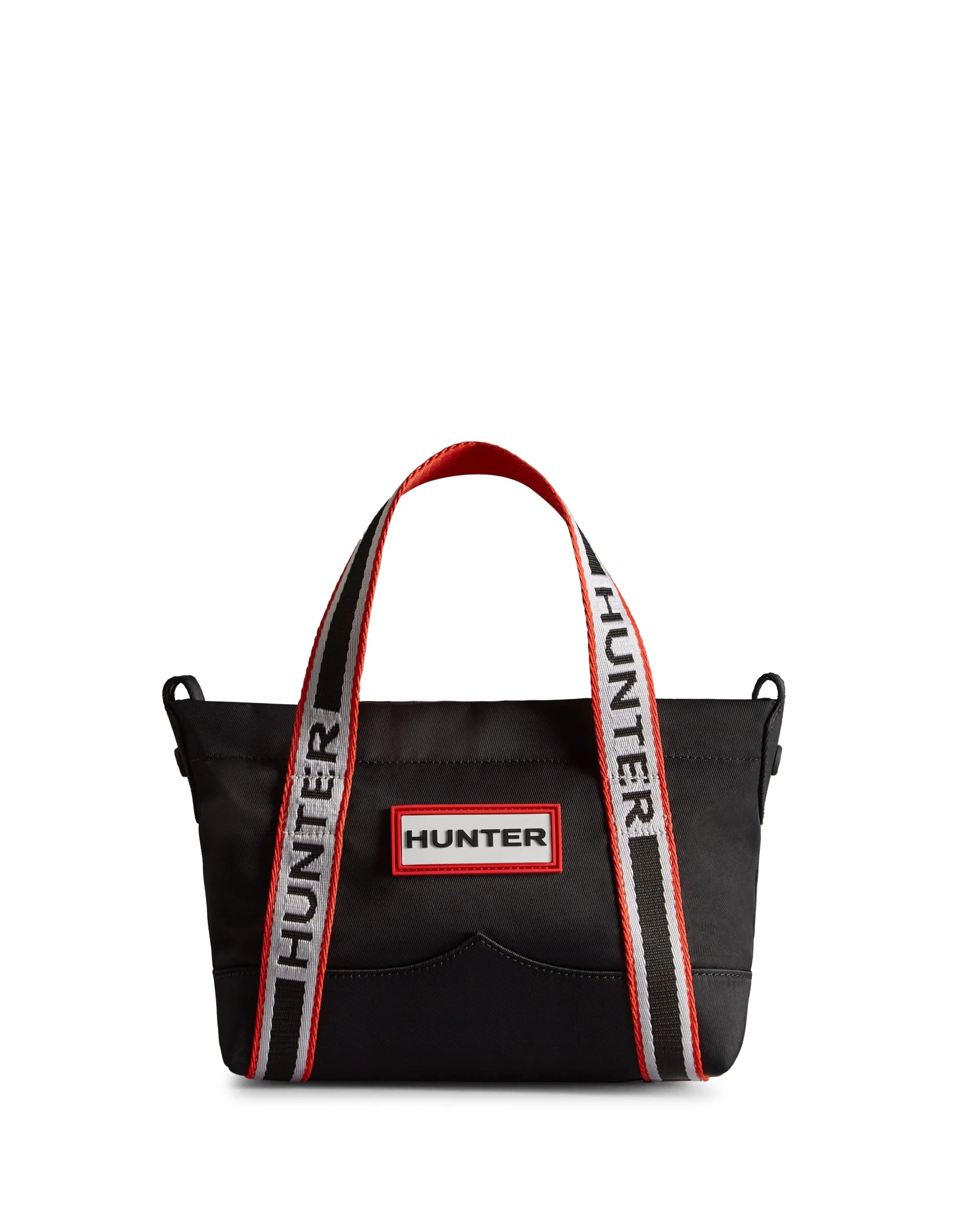 ナイロン ミニ トップ クリップ トート バッグ  -  ブラック/ハンター ブランデッド ウェビング