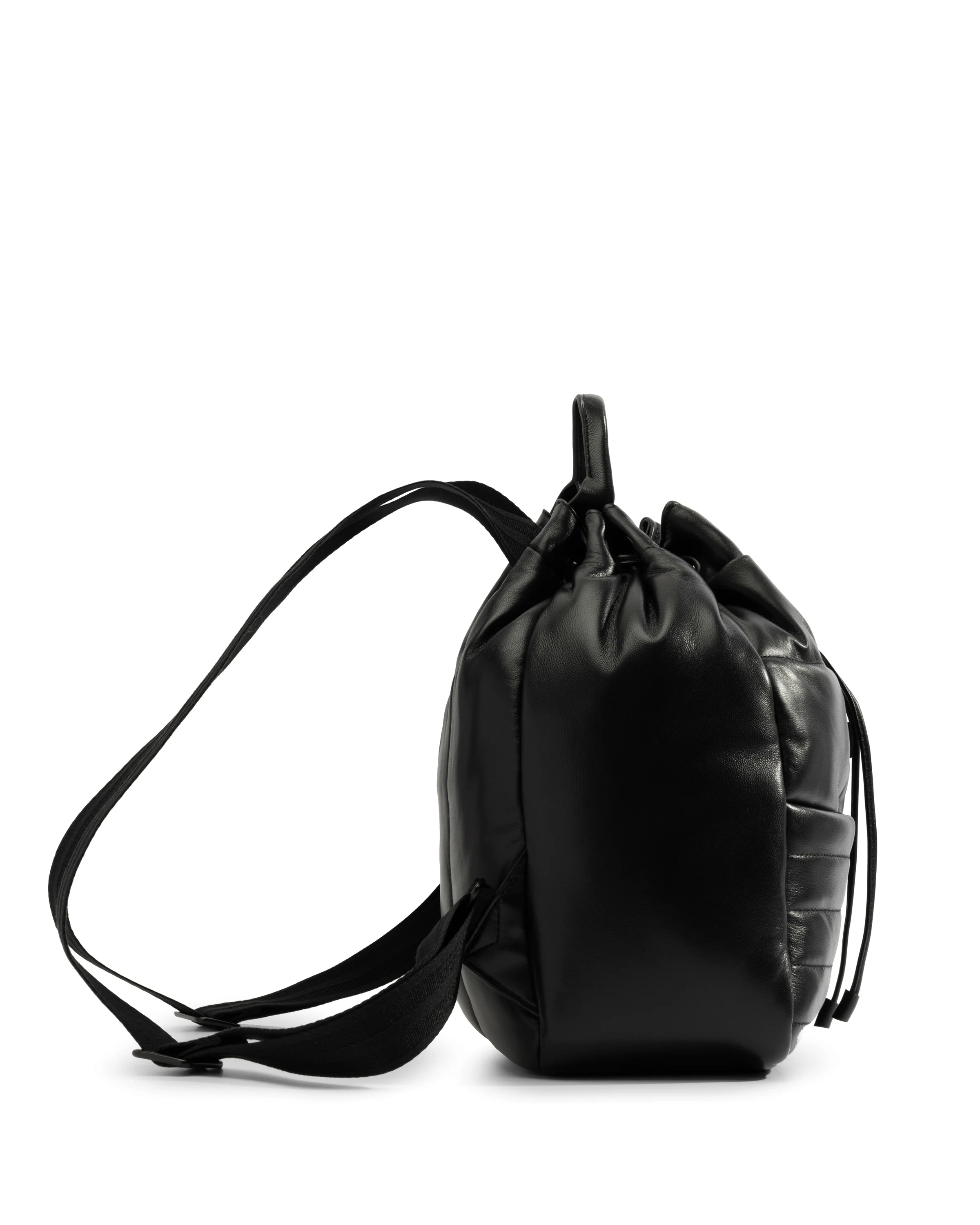 レザー ドローストリング バックパック - ブラック