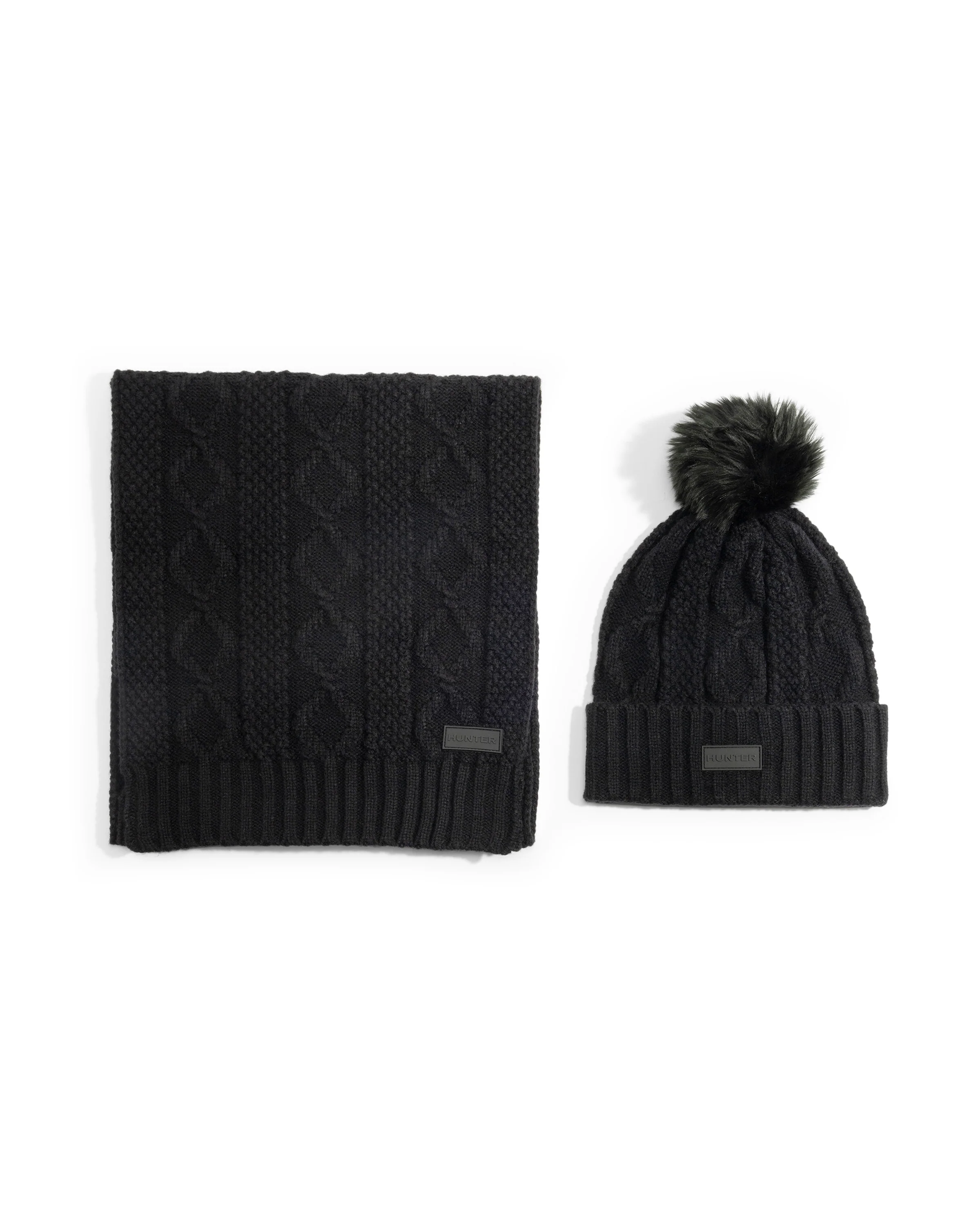 ケーブル ニット ポン ビーニー - ブラック