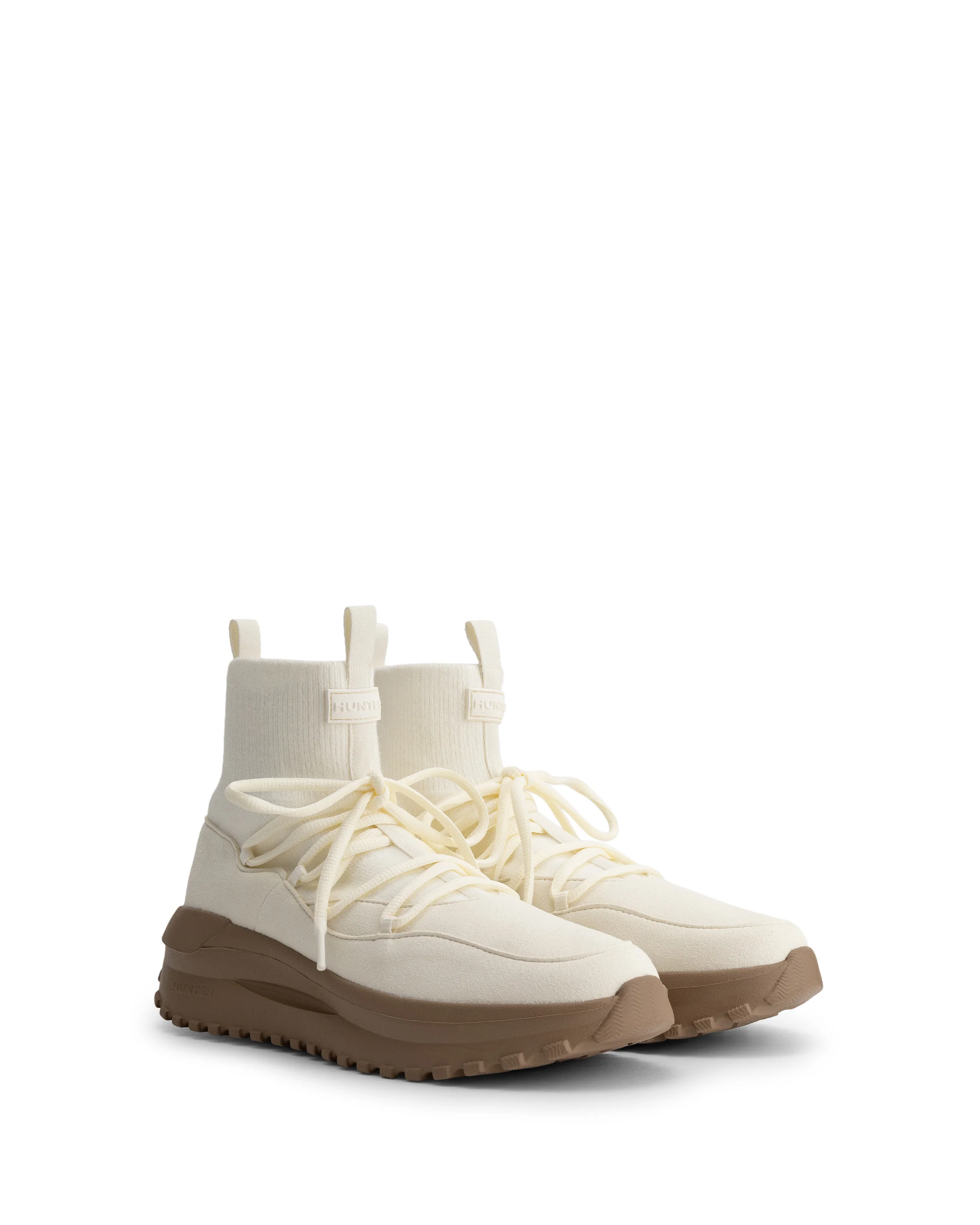 ユニセックス トラベル フロー ビーガン スエード ニット レース ブーツ - シェイデッド ホワイト / ガム