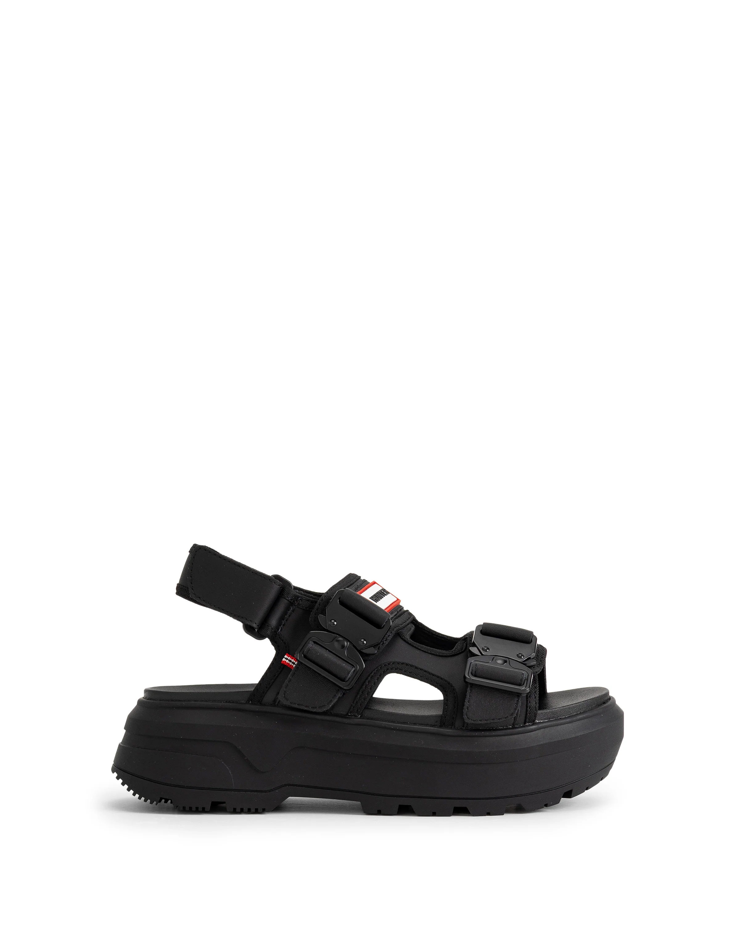 ユニセックス シティ リベル ネオ レザー バックル サンダル - ブラック