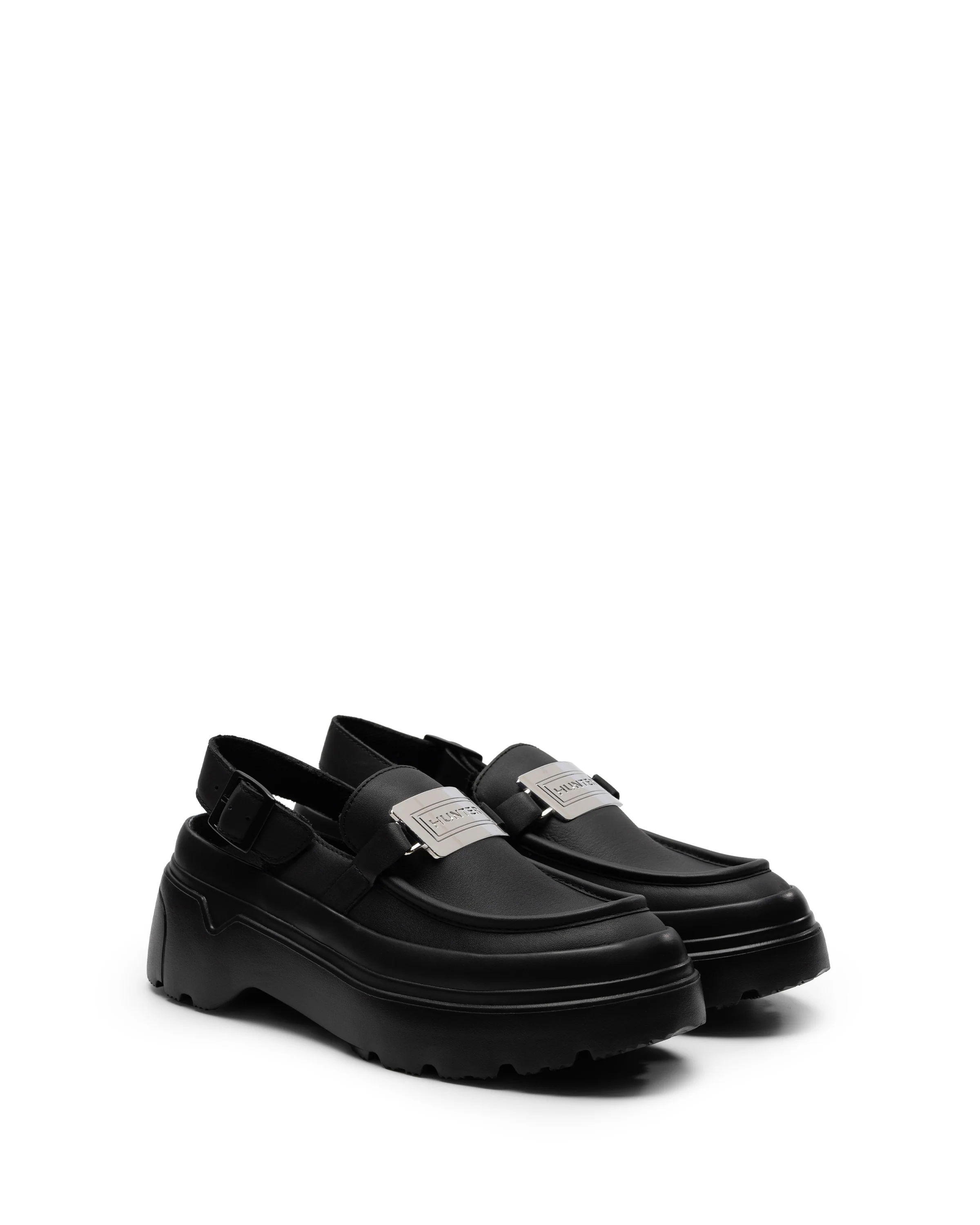 レディース リファインド フラットフォーム メタル ヒール ストラップ ローファー - ブラック