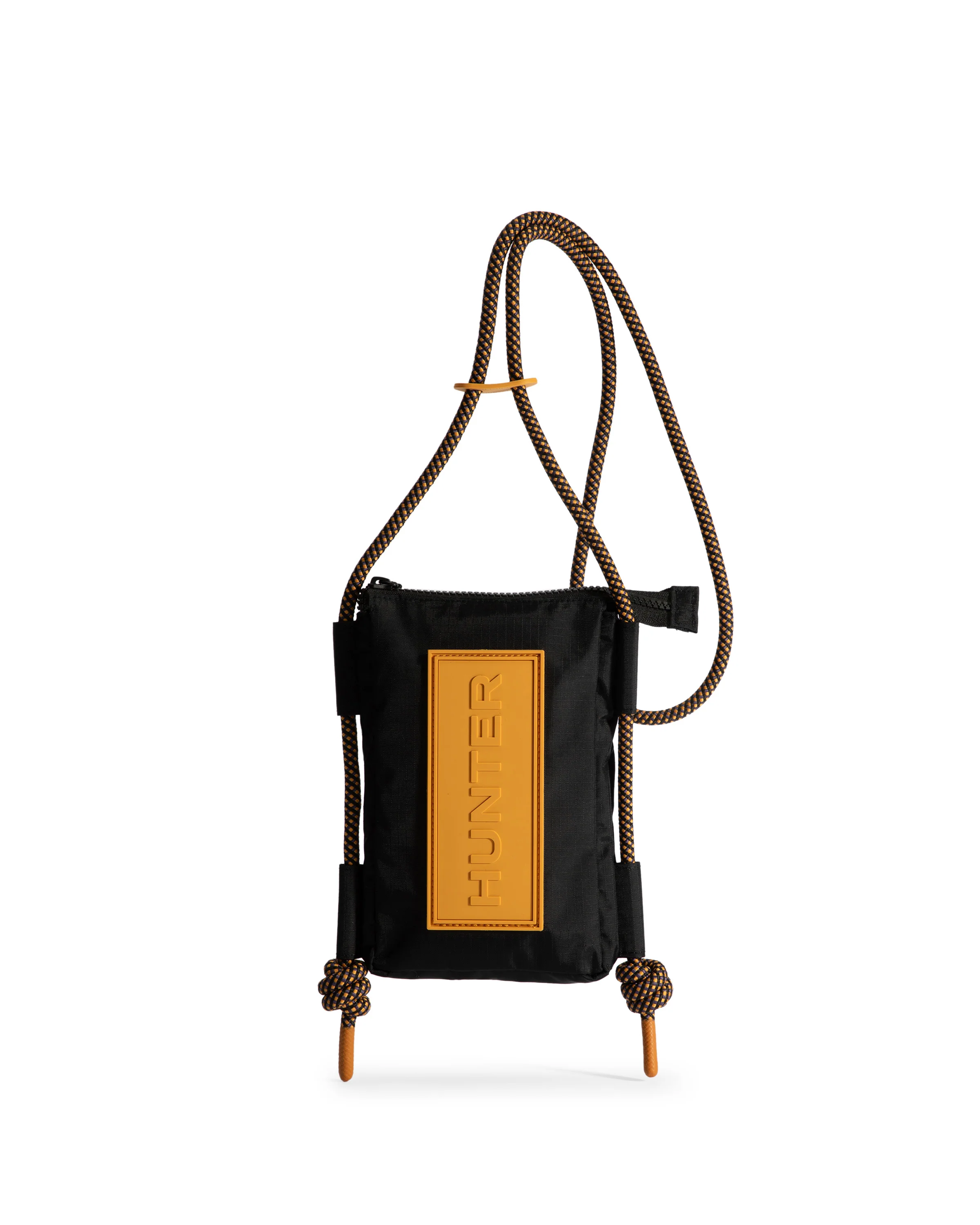 トラベル リップストップ リサイクル ナイロン フォンポーチ - ブラック / リッチオーカー