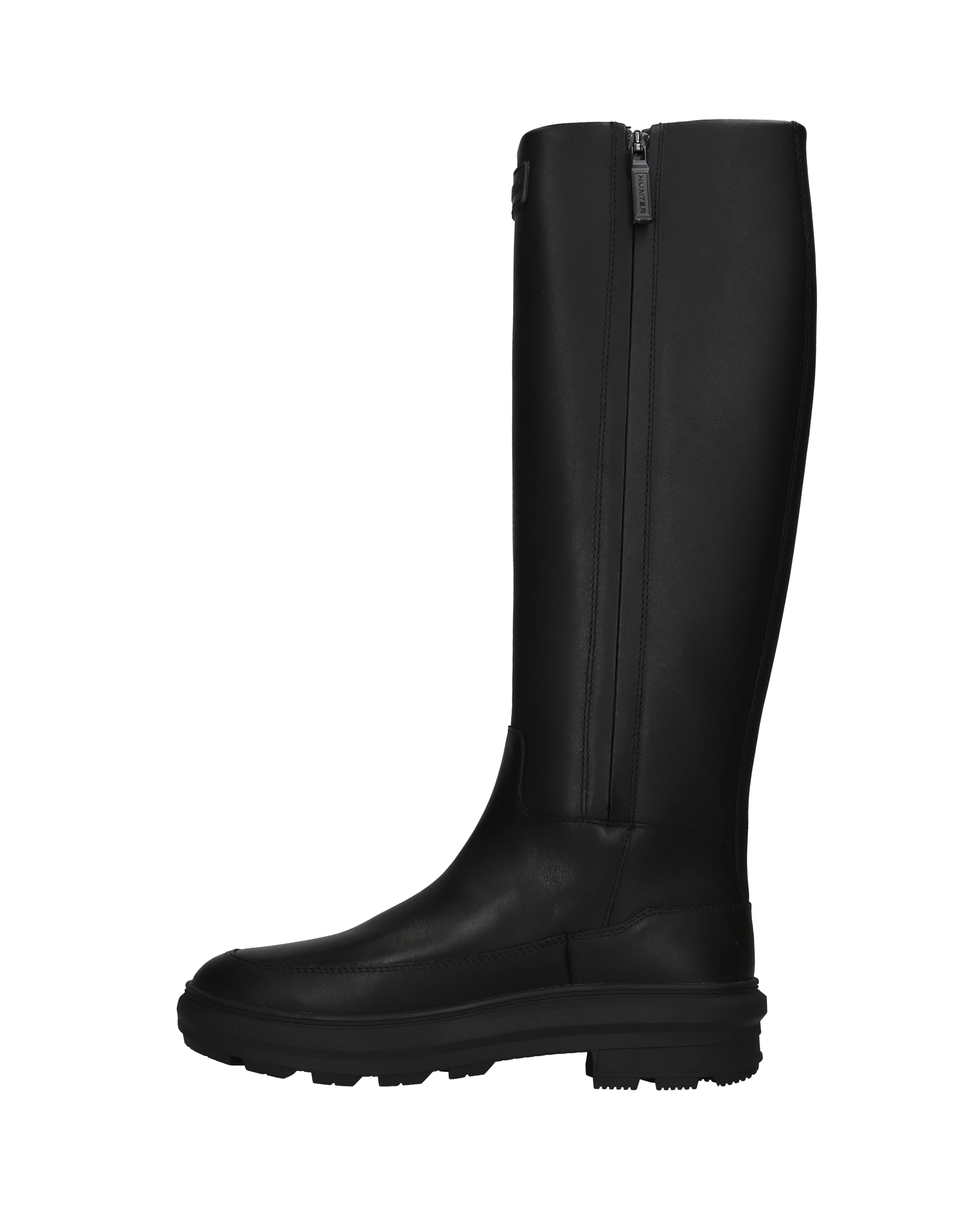 レディース シティ リベル トール レザー ジップ ブーツ - ブラック