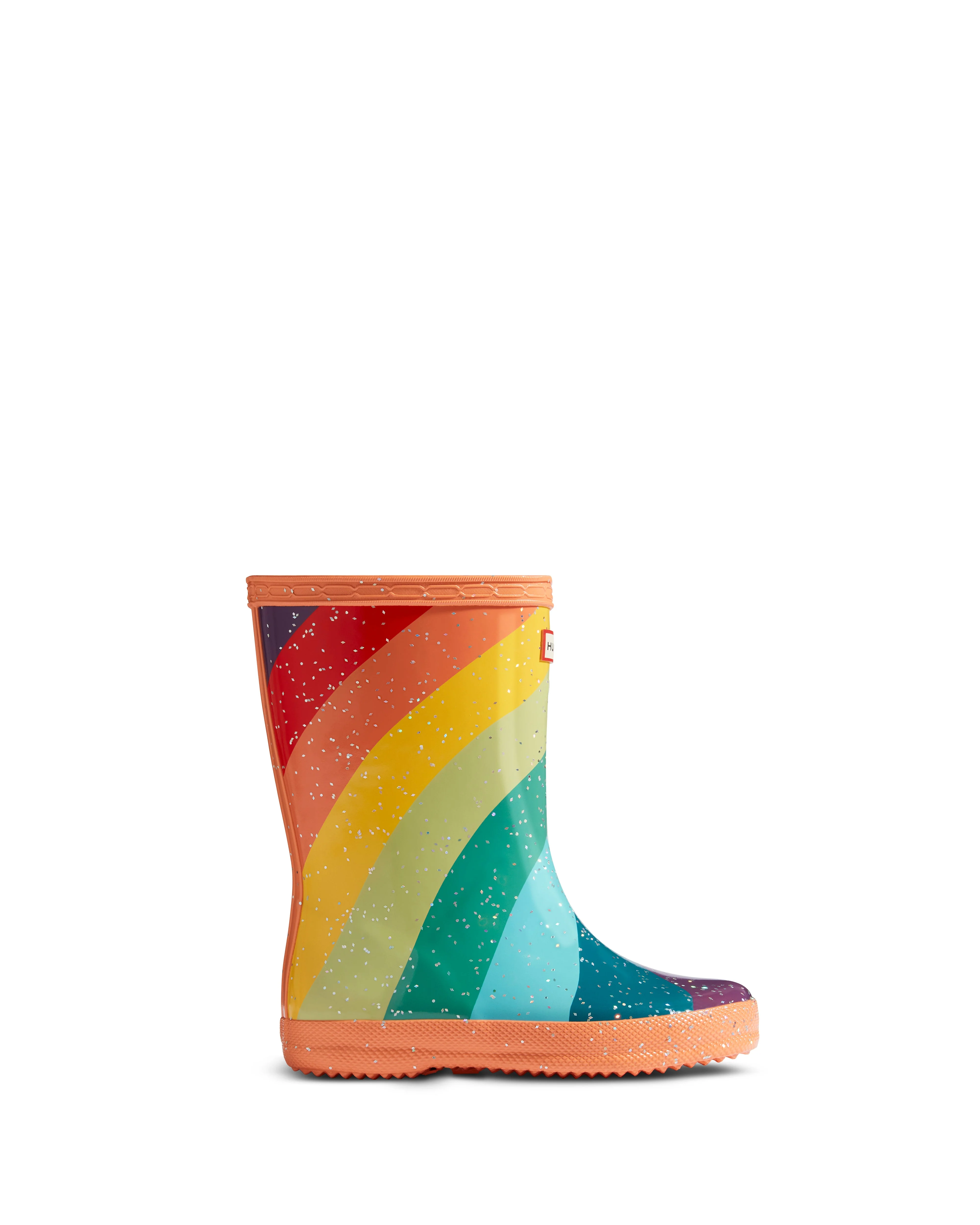 キッズ ファースト クラシック ディアゴナルストライプ ジャイアント グリッター レインブーツ - オプティミスティックオレンジ