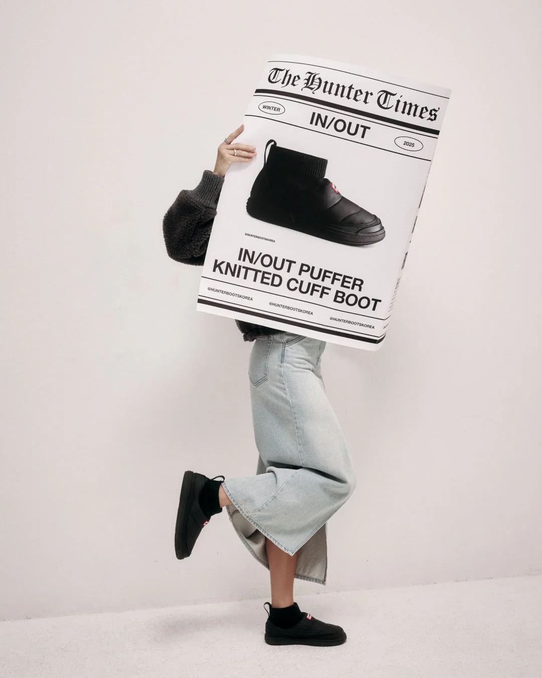 レディース イン/アウト パファー ニッテッド カフ ブーツ - ブラック