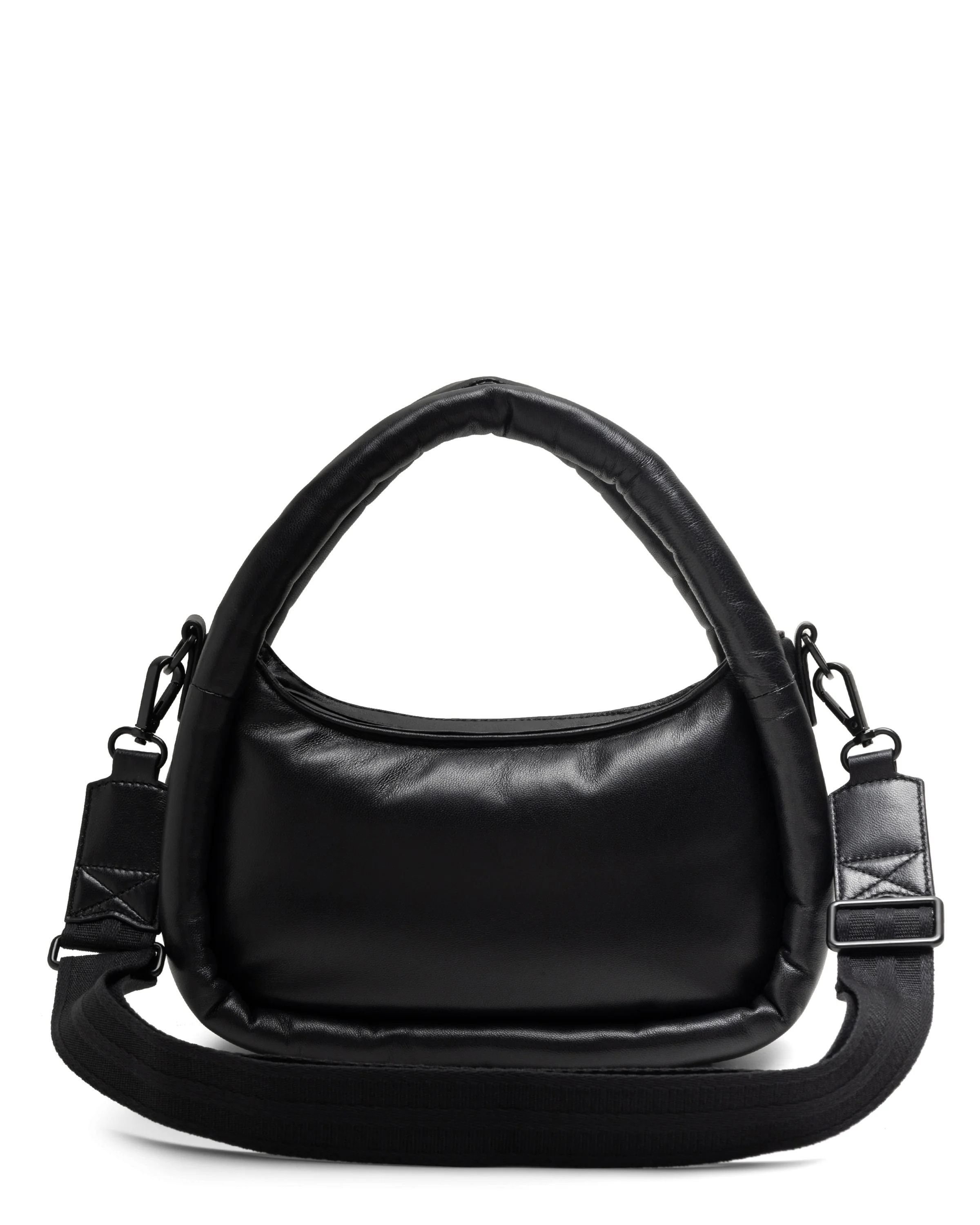 レザー フレームド ミディ ホーボー クロスボディ - ブラック