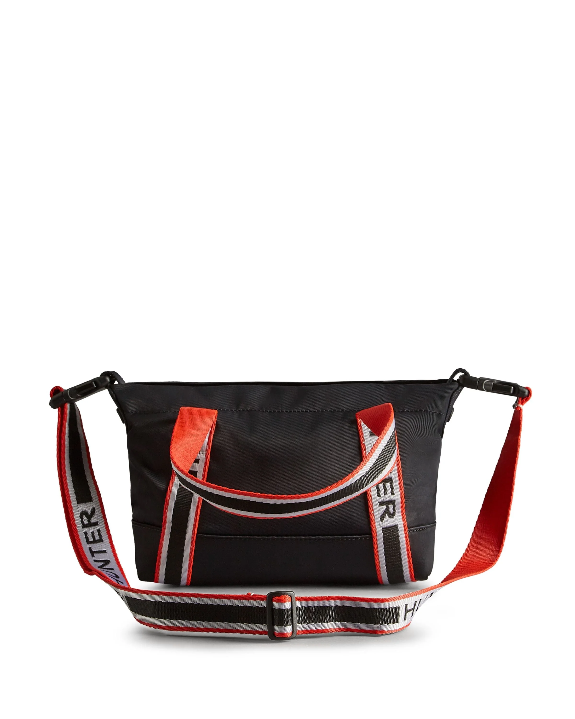 ナイロン ミニ トップ クリップ トート バッグ  -  ブラック/ハンター ブランデッド ウェビング