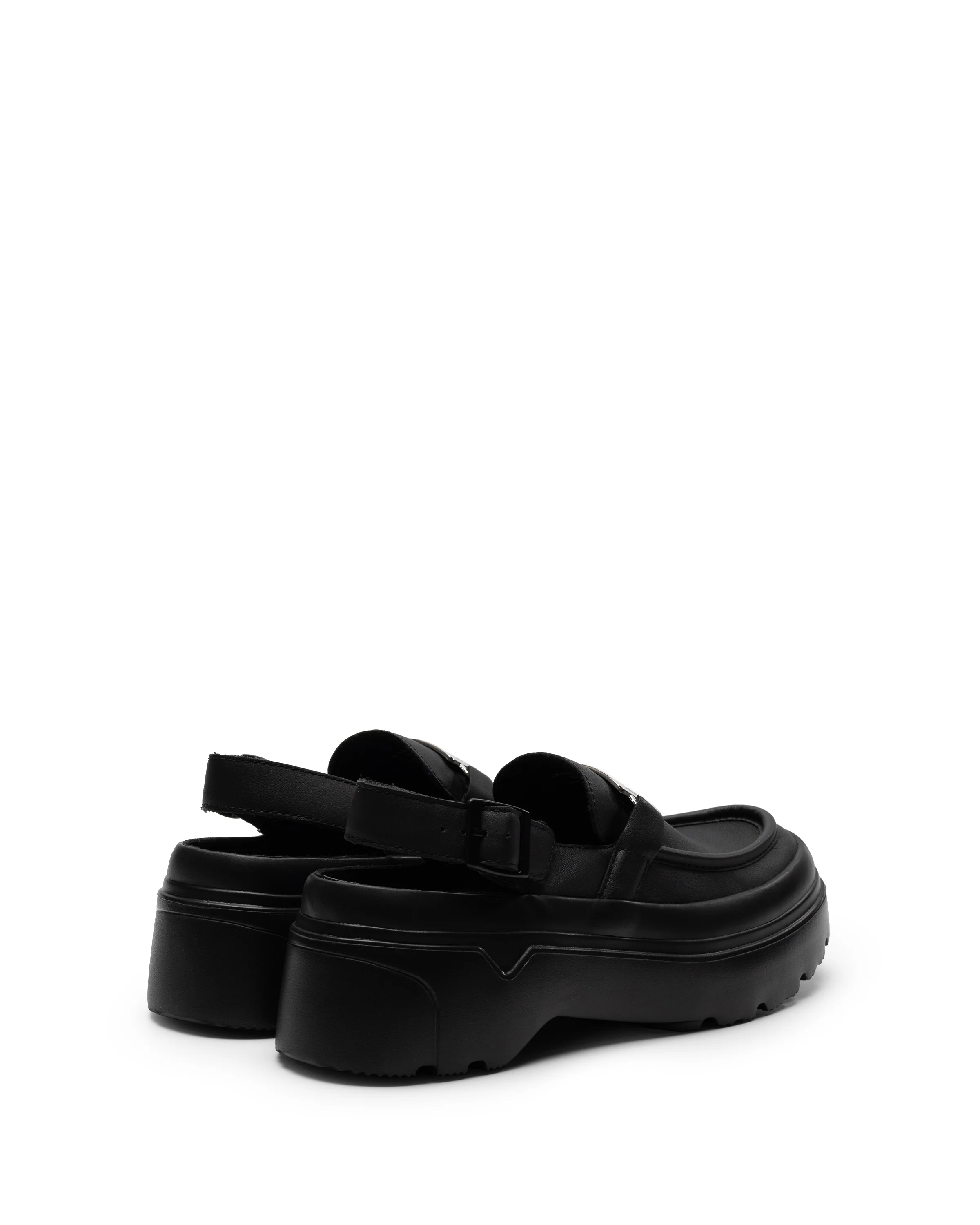 レディース リファインド フラットフォーム メタル ヒール ストラップ ローファー - ブラック