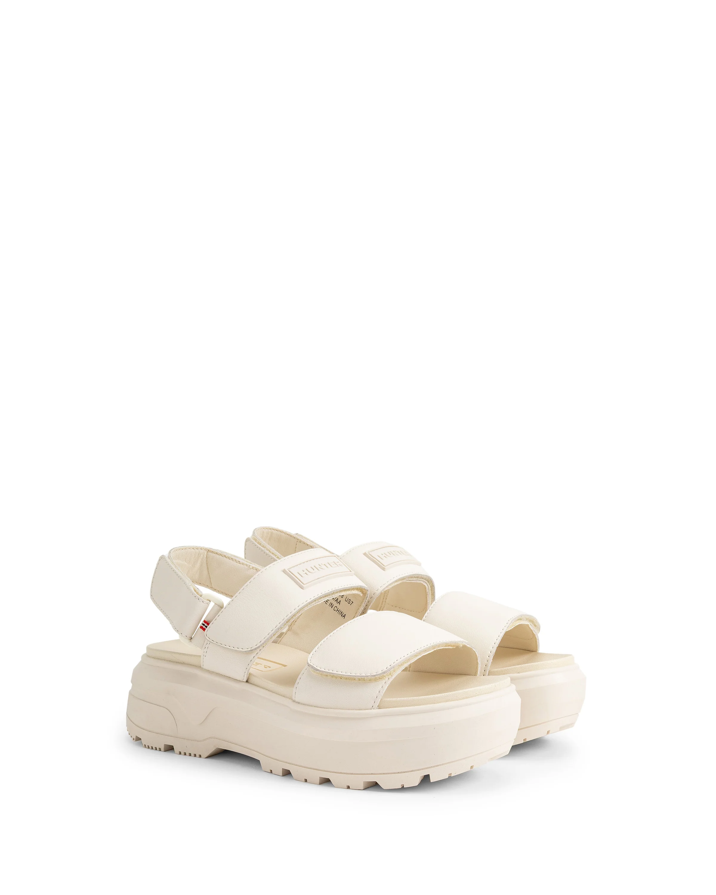 ユニセックス シティ リベル レザー ヒール ストラップ サンダル - キャンバスクリーム