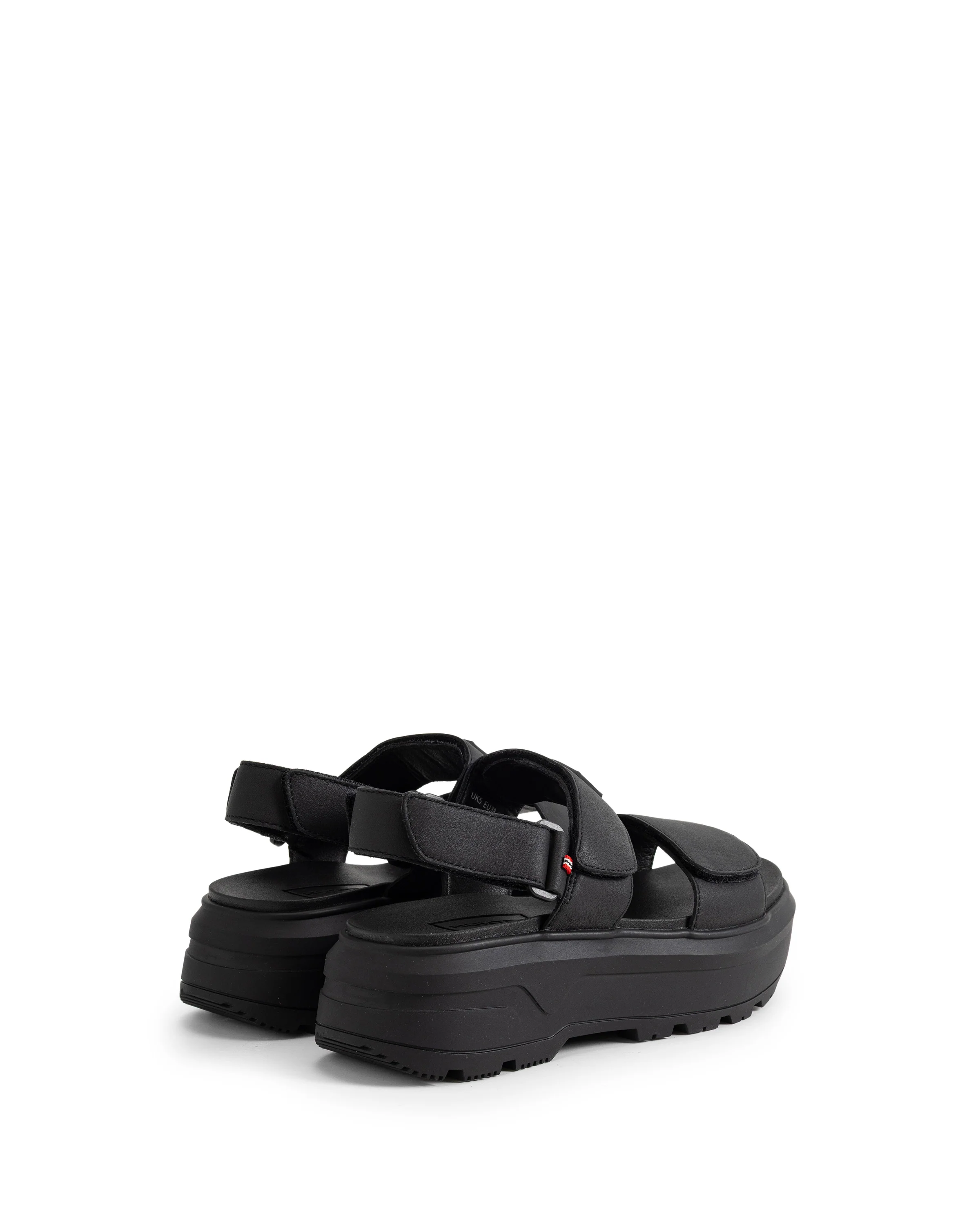 ユニセックス シティ リベル レザー ヒール ストラップ サンダル - ブラック