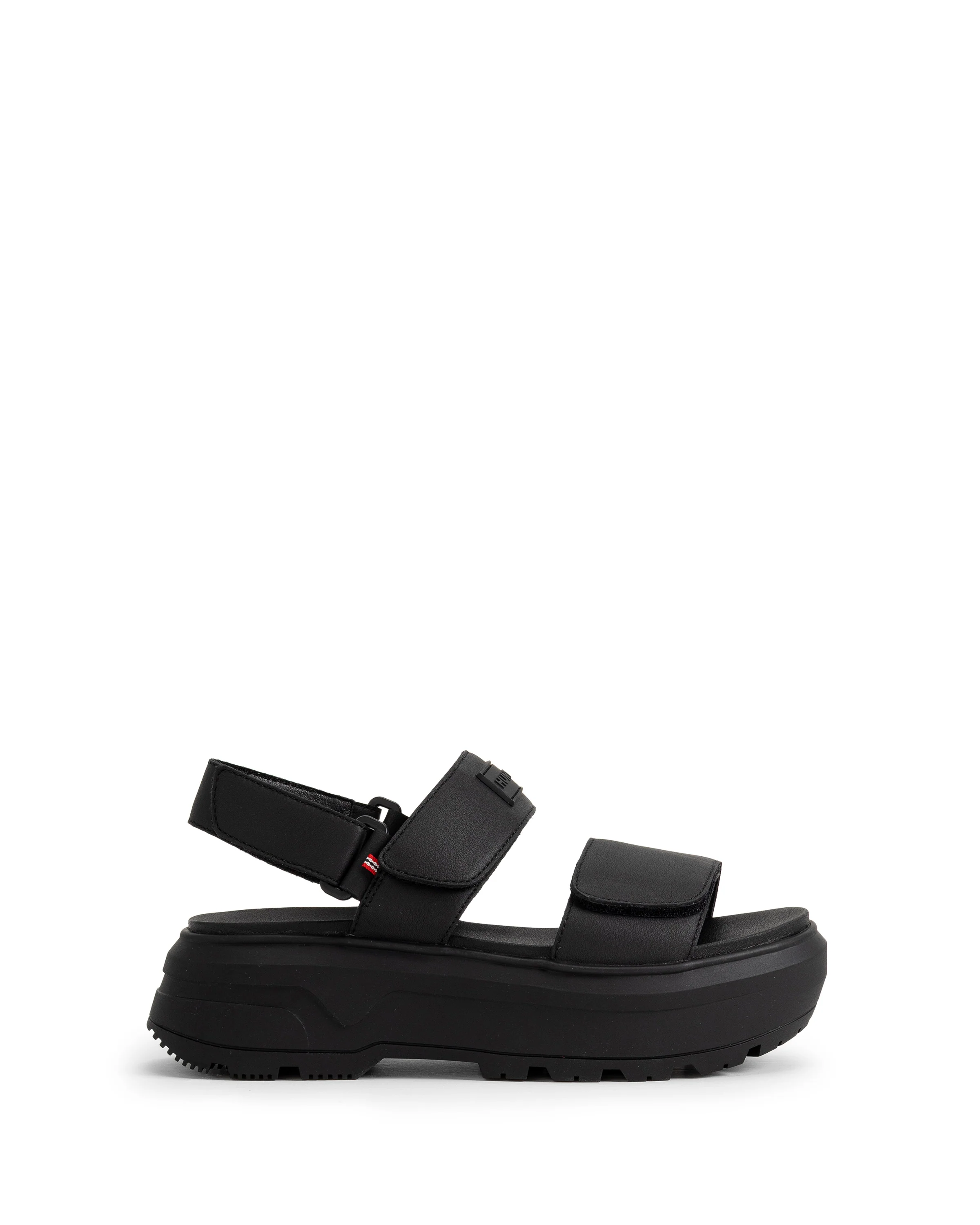 ユニセックス シティ リベル レザー ヒール ストラップ サンダル - ブラック