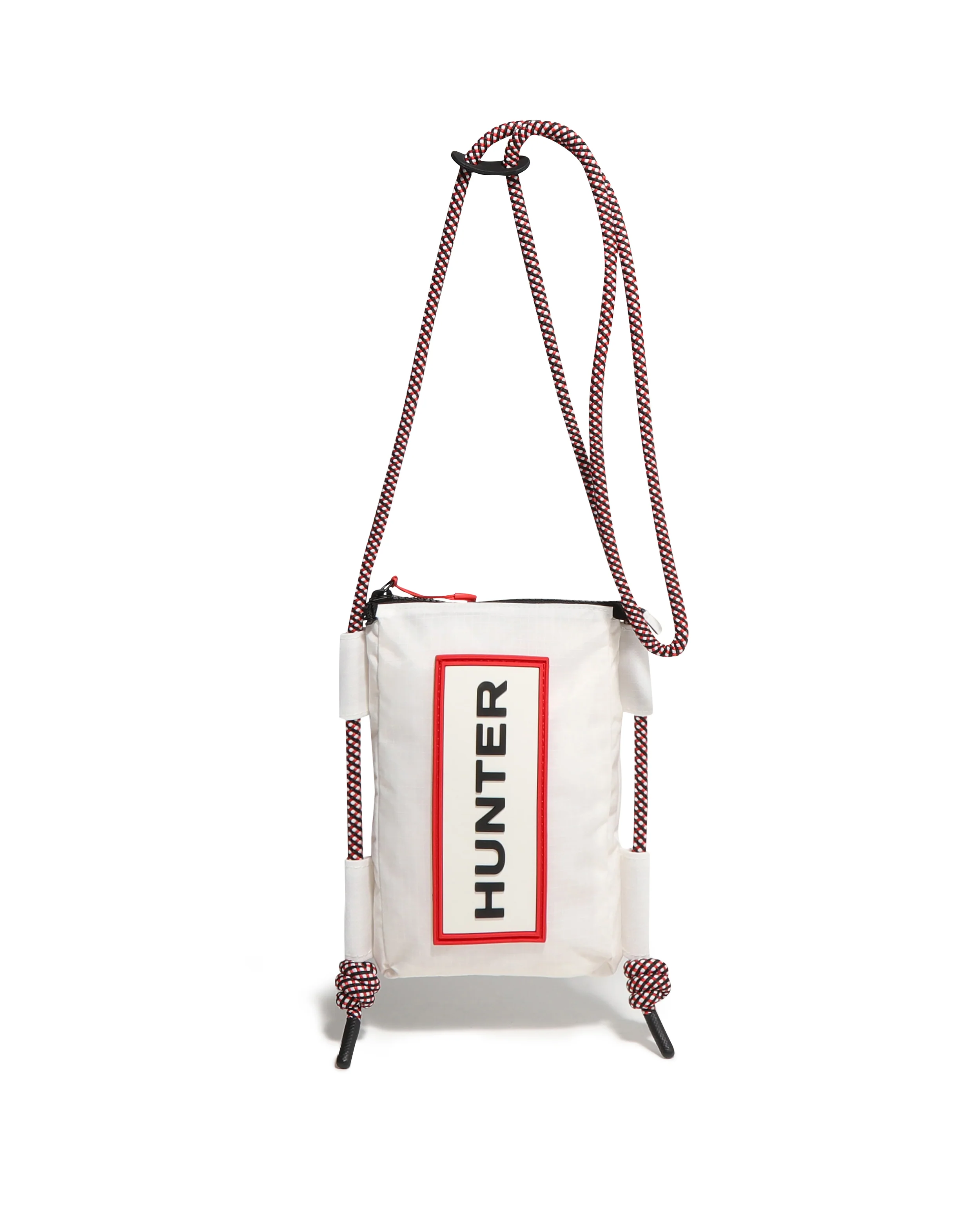 トラベル リップストップ リサイクル ナイロン フォンポーチ  -  ホワイト/レッド ボックス ロゴ