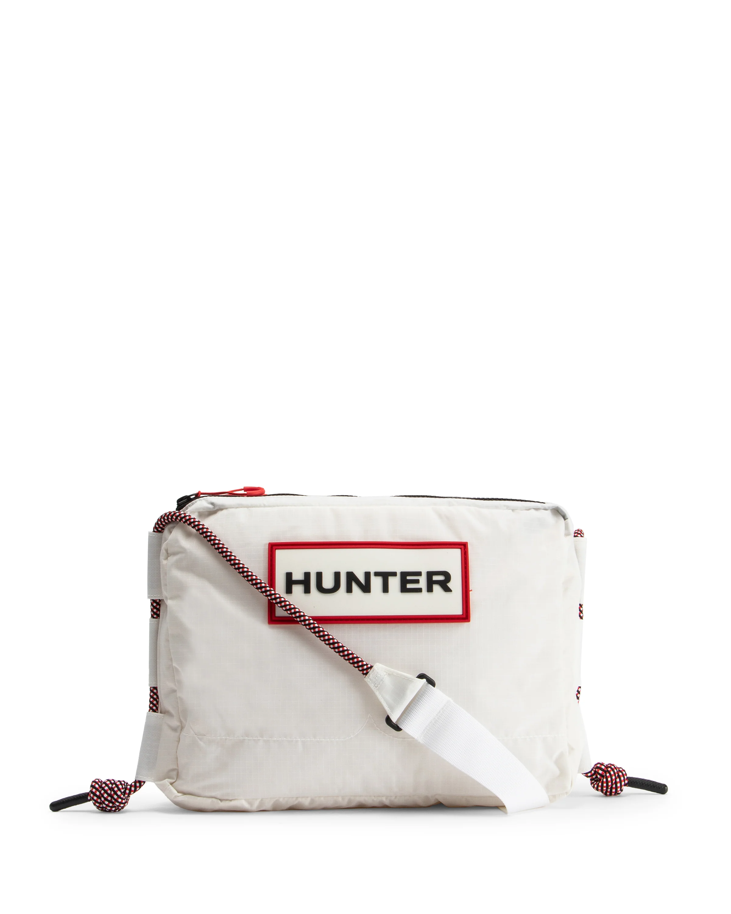 トラベル リップストップ リサイクル ナイロン サコッシュ  -  ホワイト/レッド ボックス ロゴ