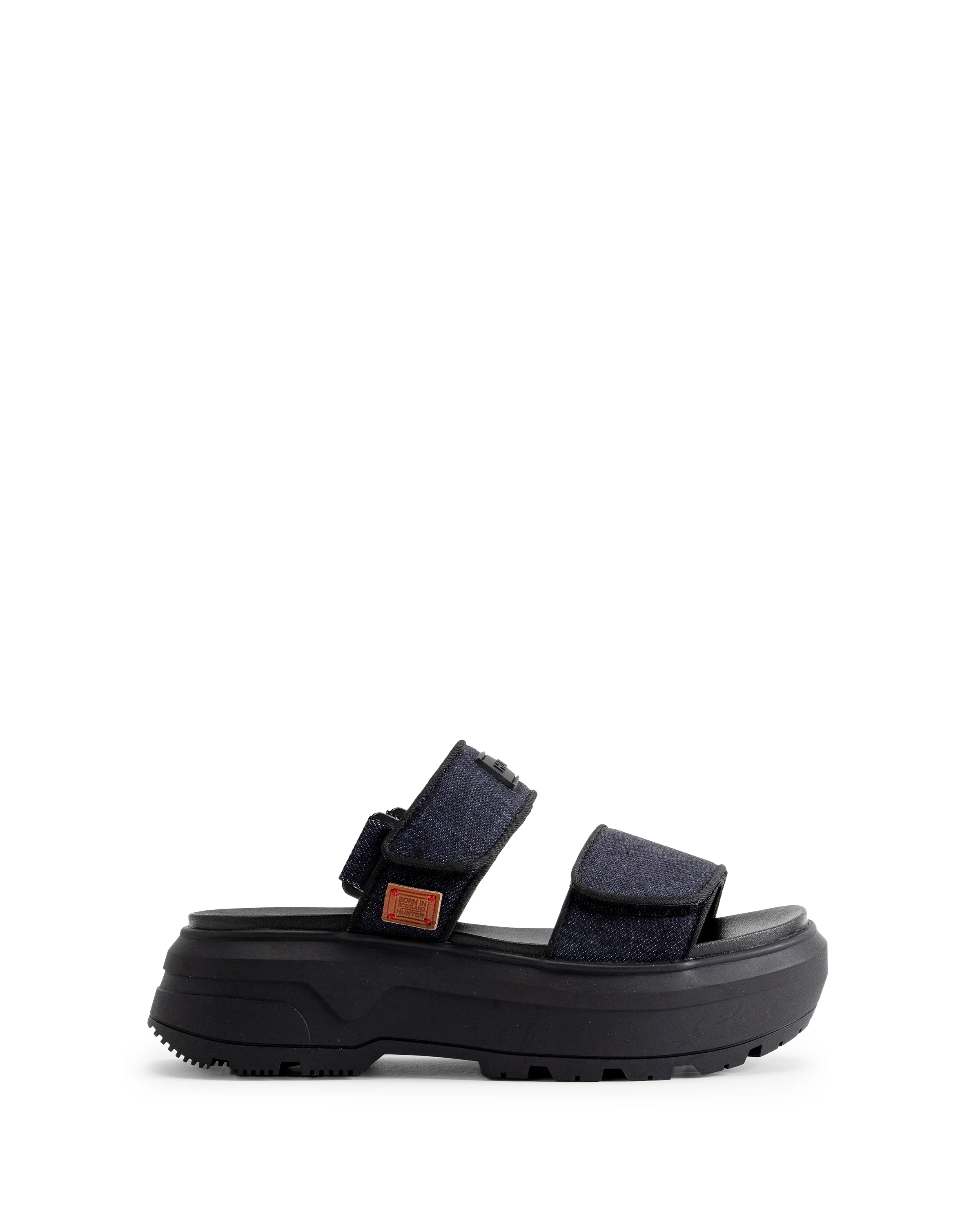 ユニセックス デニム シティ リベル ヒール ストラップ サンダル - デニム