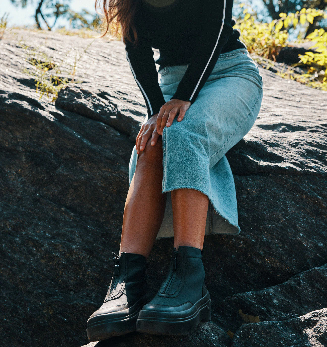 レディース エクスプローラー アンクル ジップ フラットフォームブーツ  -  ブラック