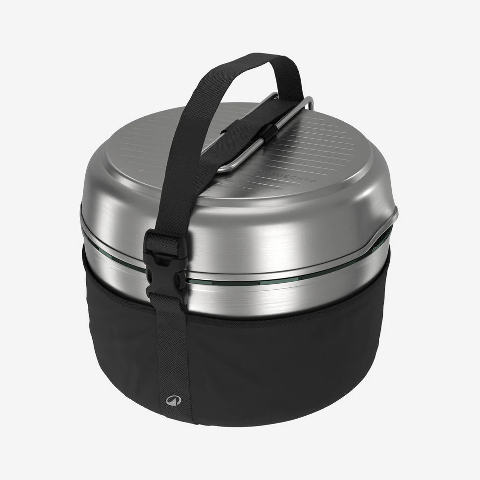 Quechua 500 Stainless Steel Non-Stick Camping Cookset – 15-Piece for 2 People