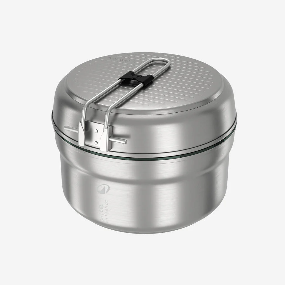 Quechua 500 Stainless Steel Non-Stick Camping Cookset – 15-Piece for 2 People