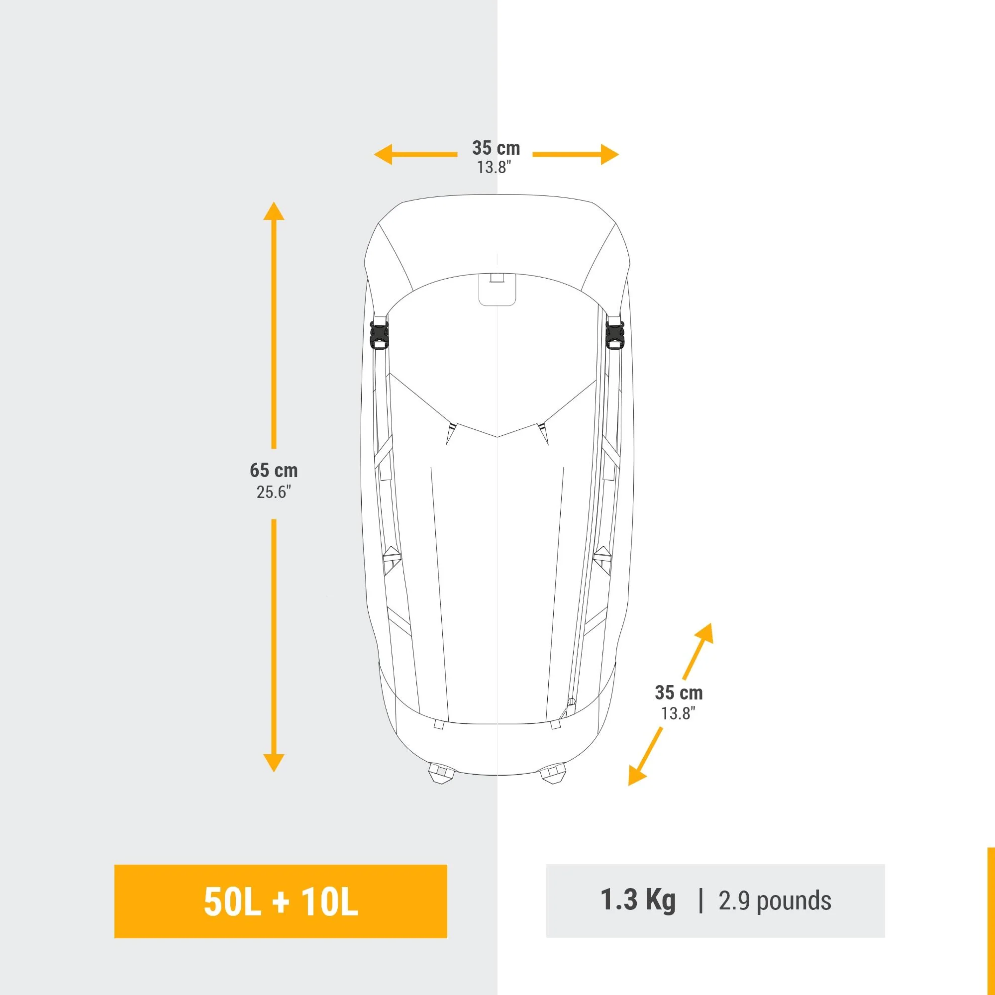 Forclaz Men's MT900 50+10 L Ultralight Backpacking Pack